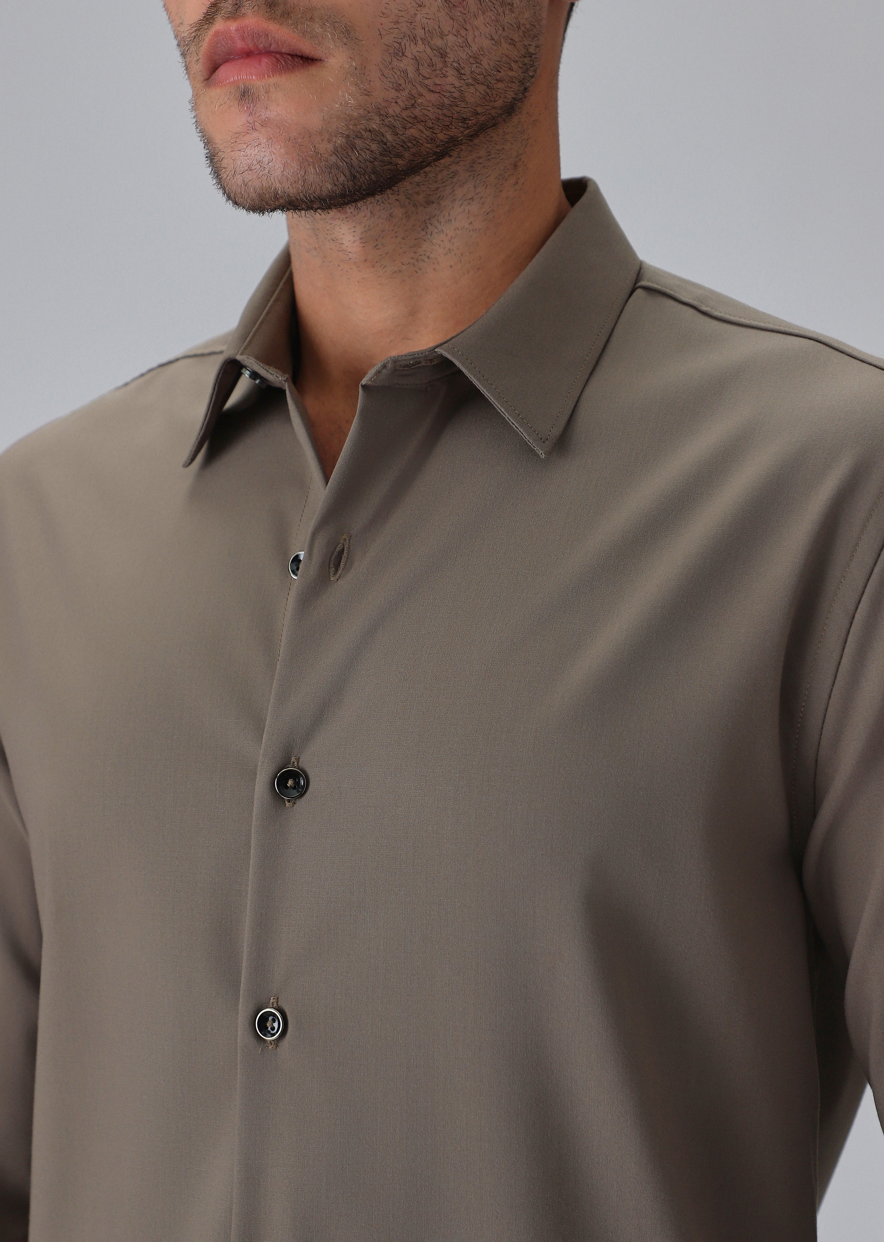 Melange Brown Plain Wrinkle Free Shirt