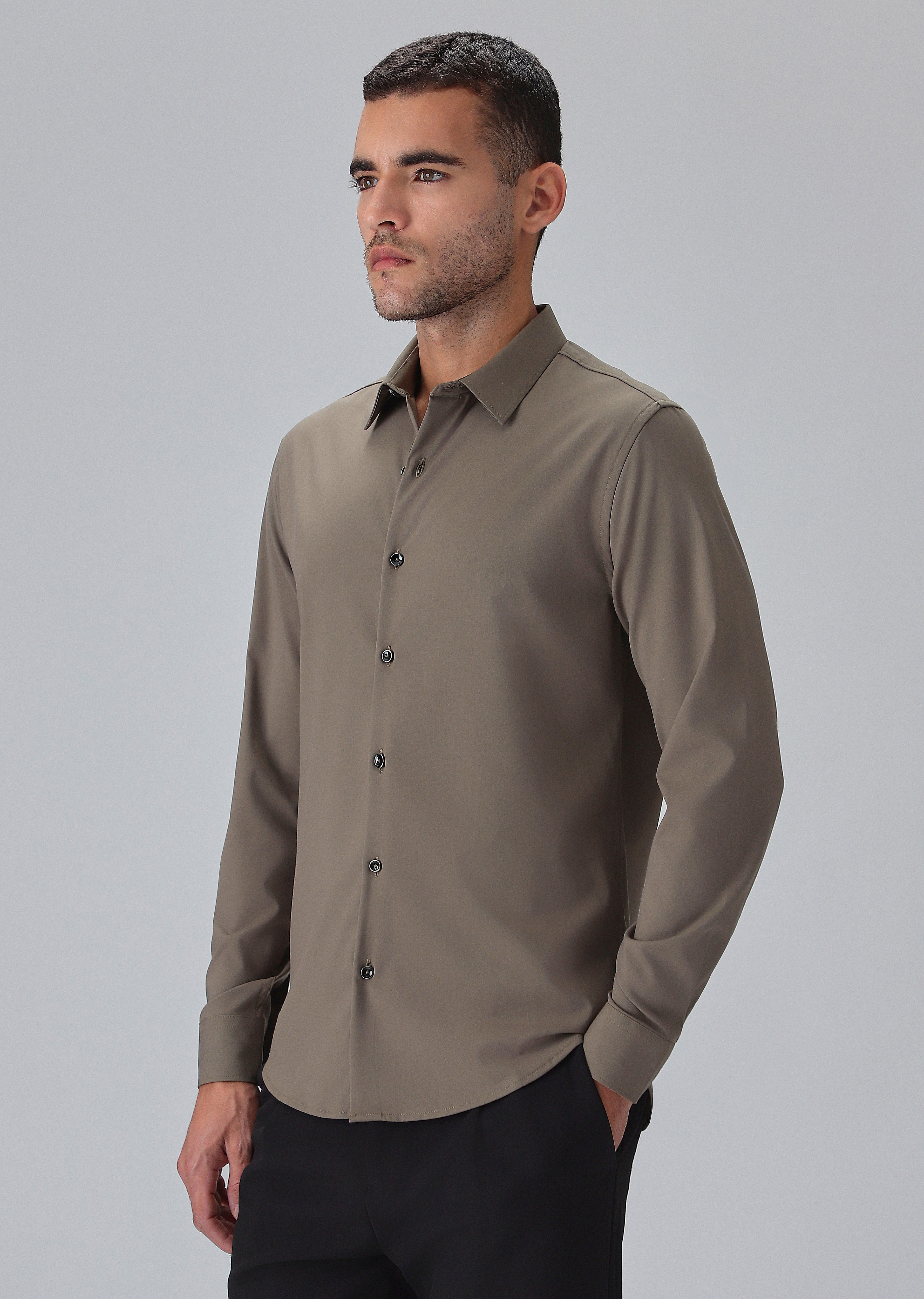 Melange Brown Plain Wrinkle Free Shirt