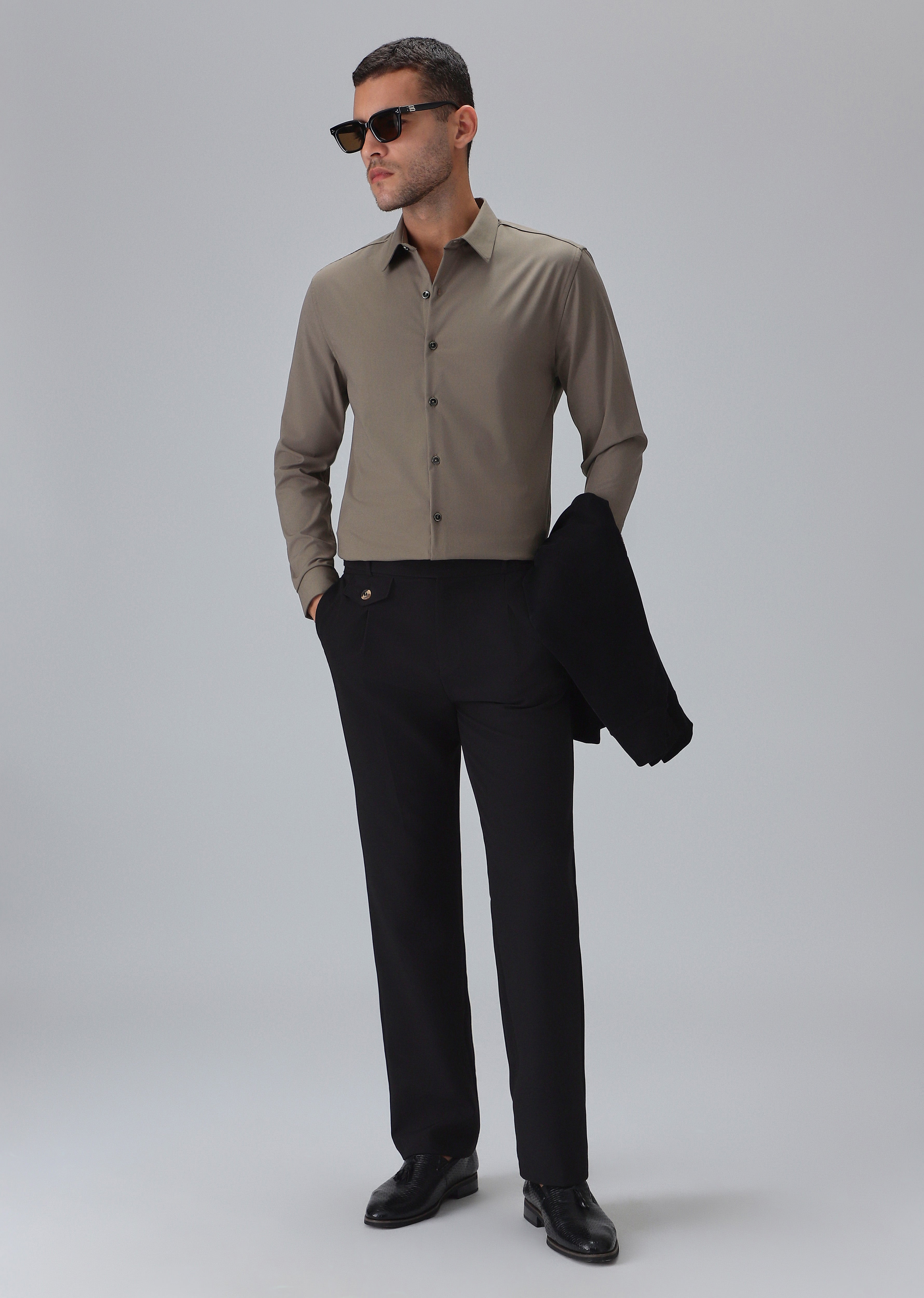 Melange Brown Plain Wrinkle Free Shirt