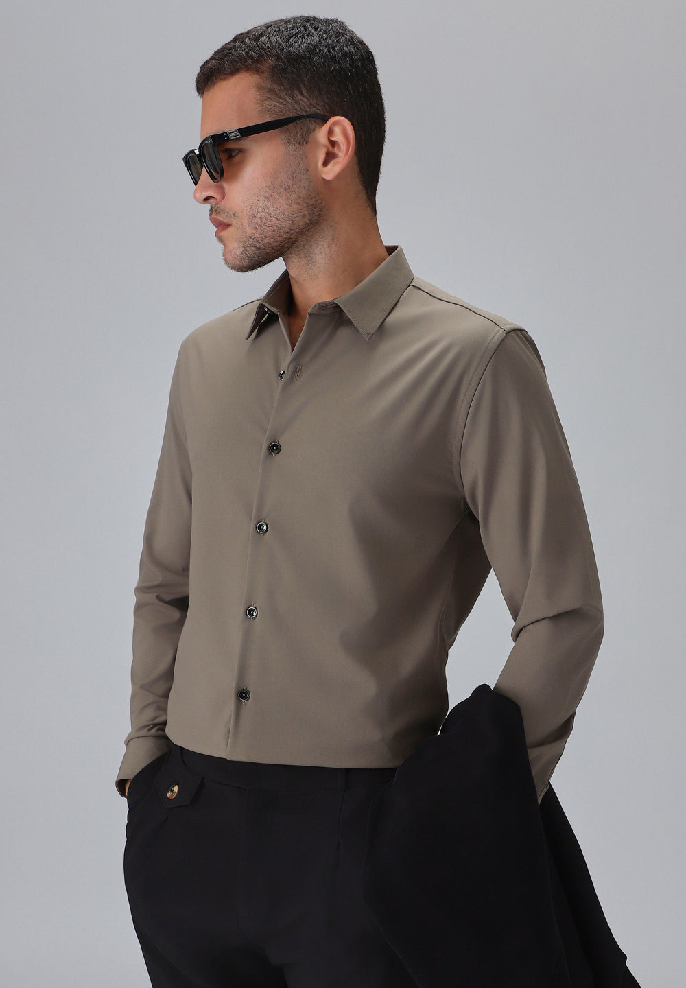 Melange Brown Plain Wrinkle Free Shirt