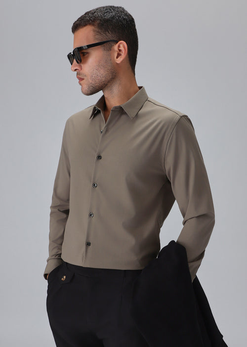 Melange Brown Plain Wrinkle Free Shirt