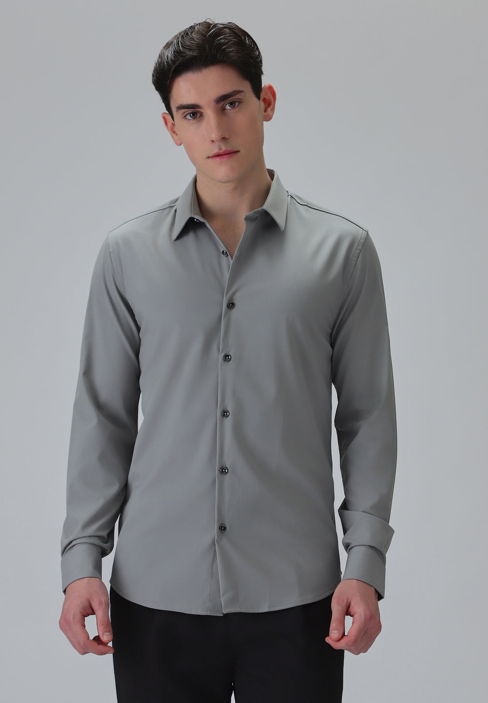Melange Cloud Grey Plain Wrinkle Free Shirt