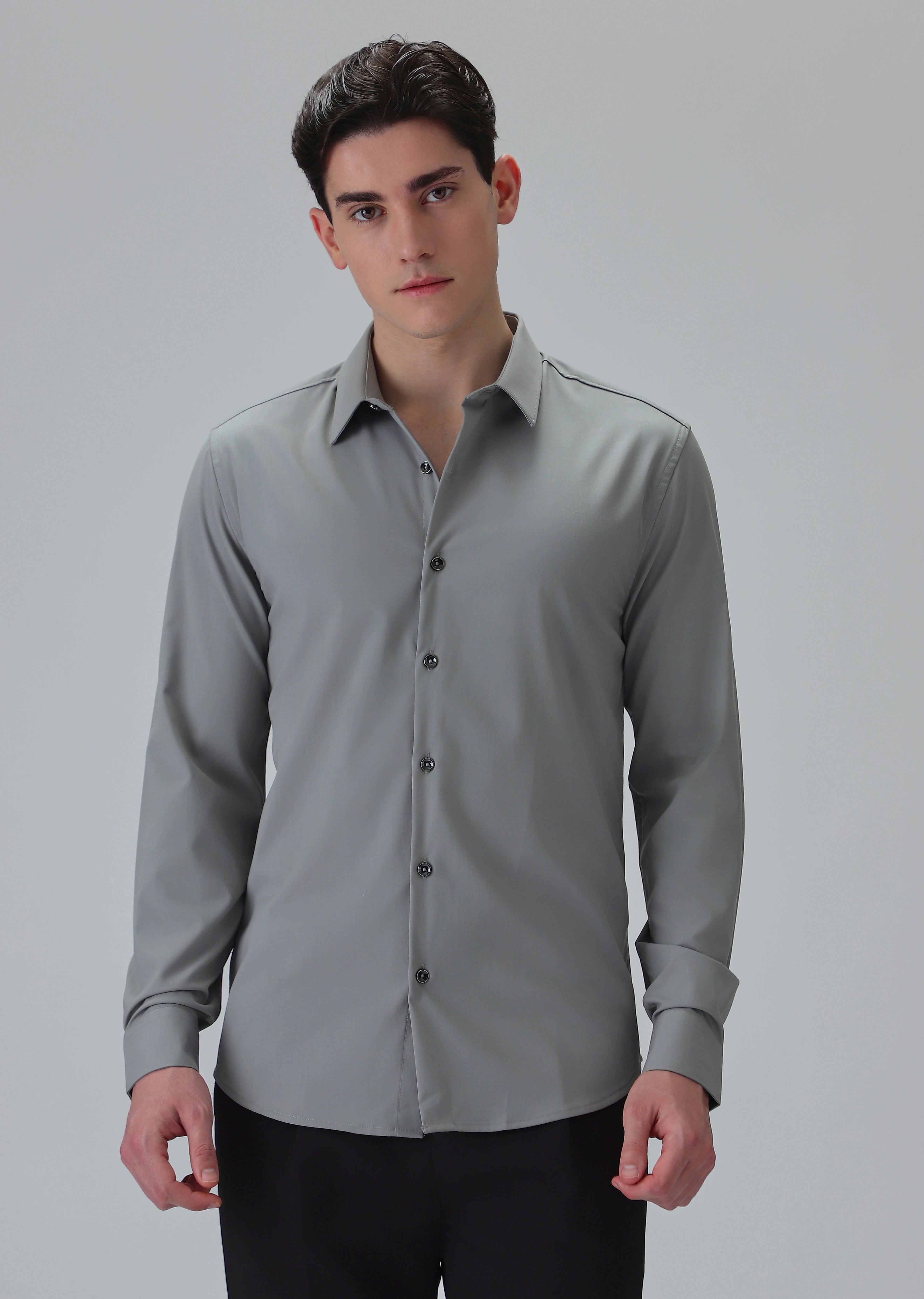 Melange Cloud Grey Plain Wrinkle Free Shirt