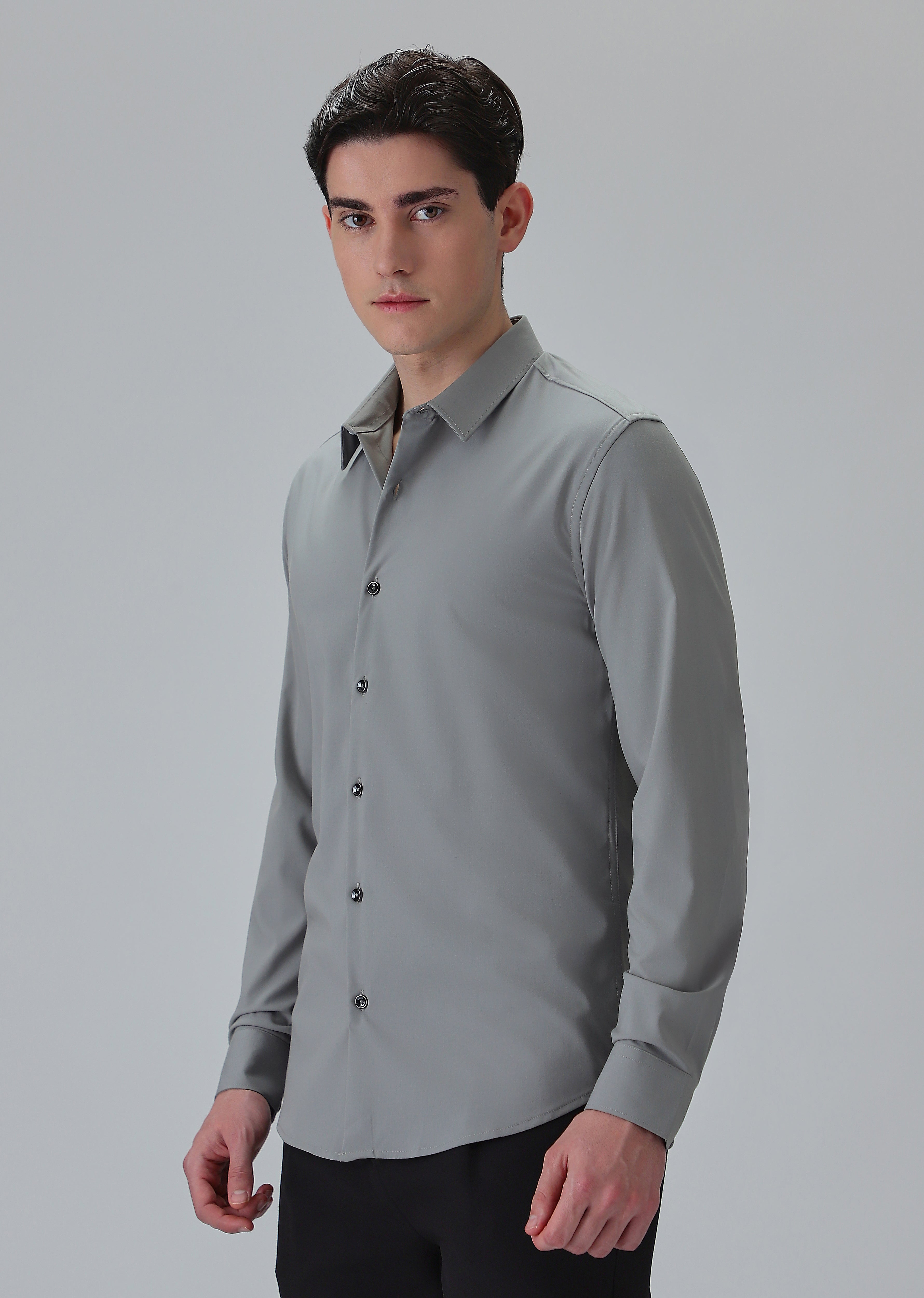 Melange Cloud Grey Plain Wrinkle Free Shirt