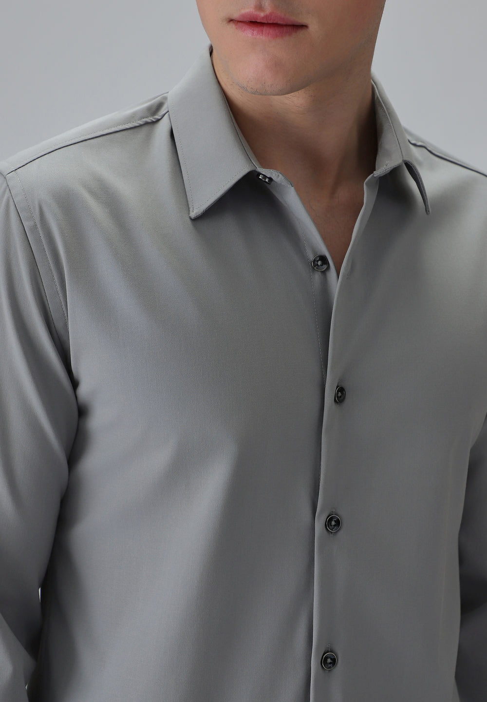 Melange Cloud Grey Plain Wrinkle Free Shirt