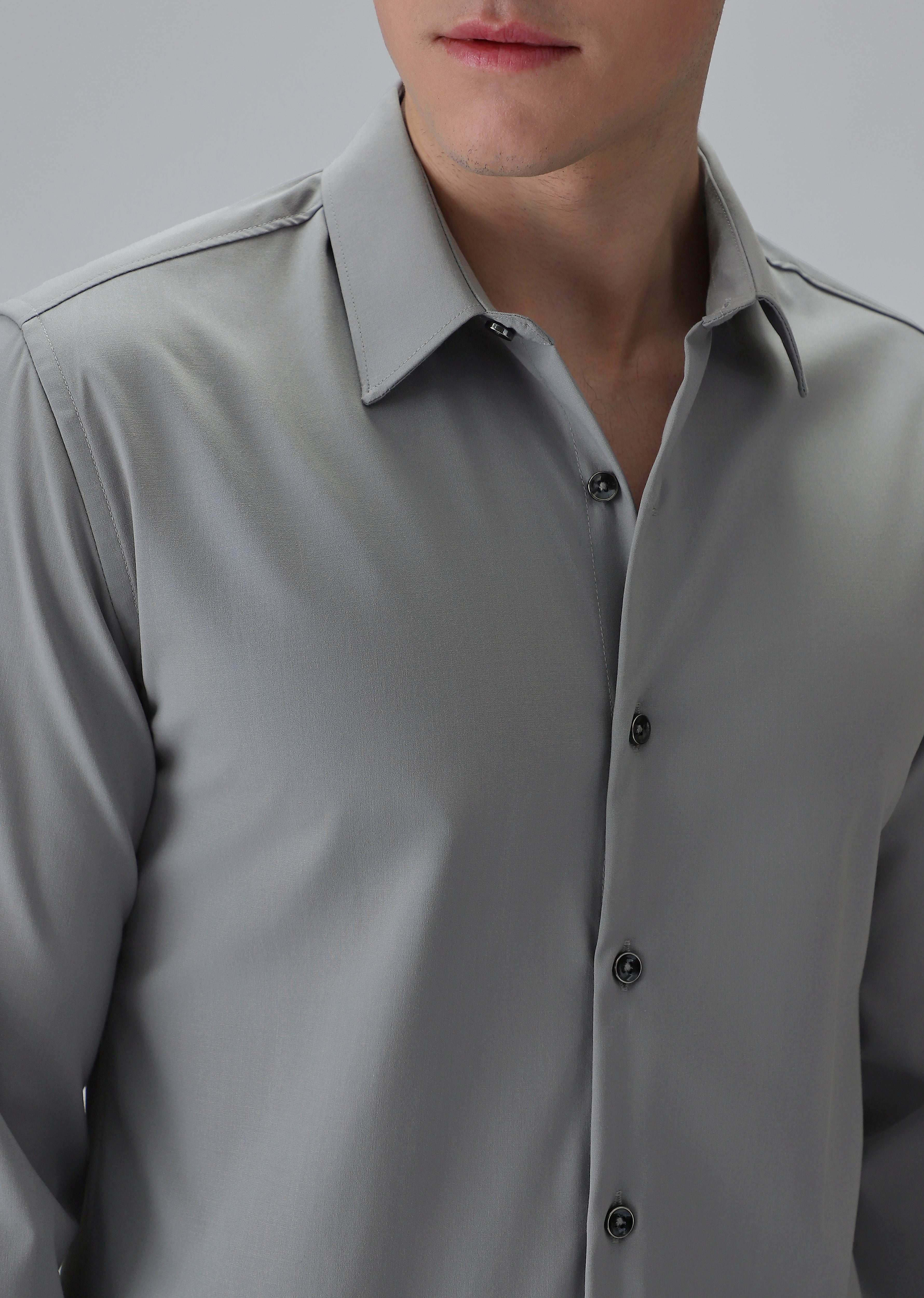 Melange Cloud Grey Plain Wrinkle Free Shirt