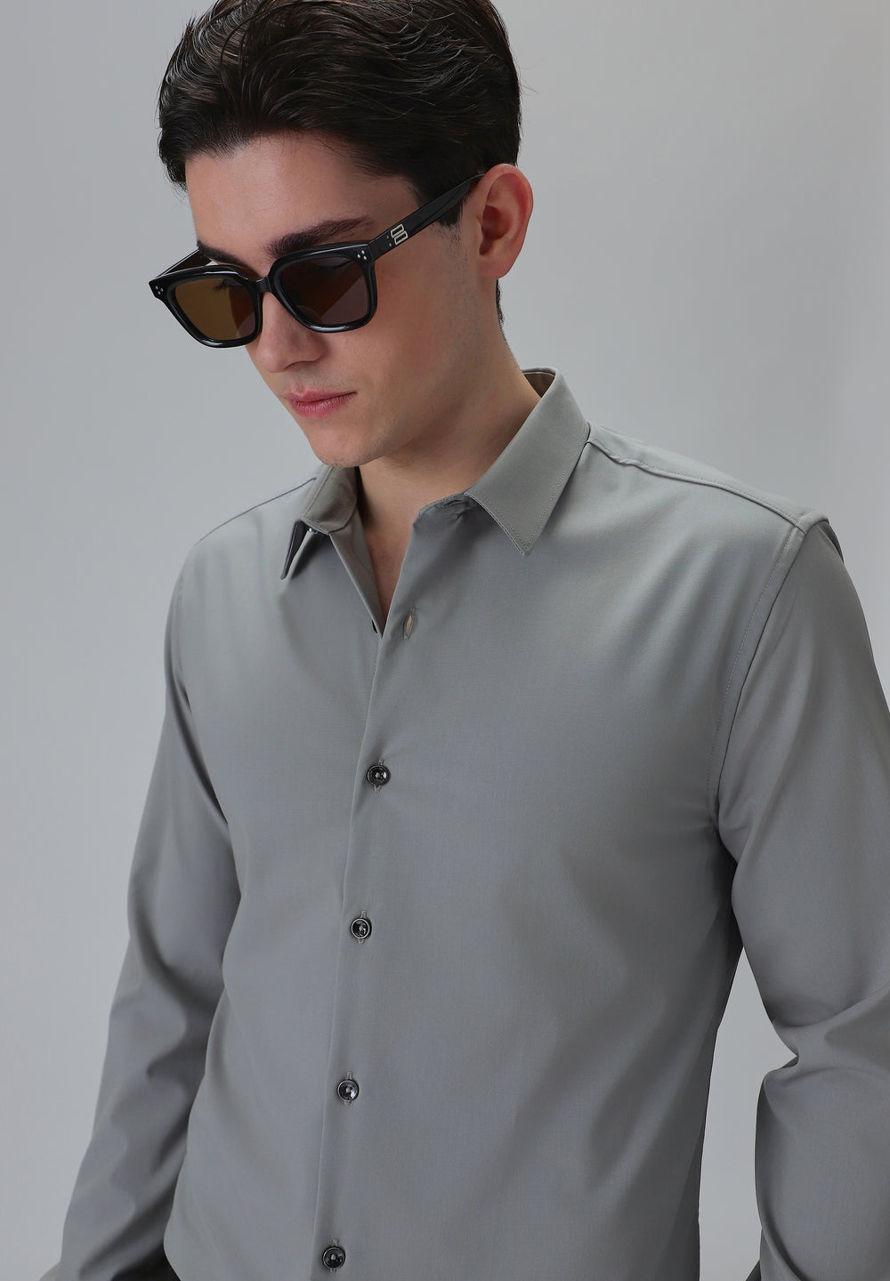 Melange Cloud Grey Plain Wrinkle Free Shirt