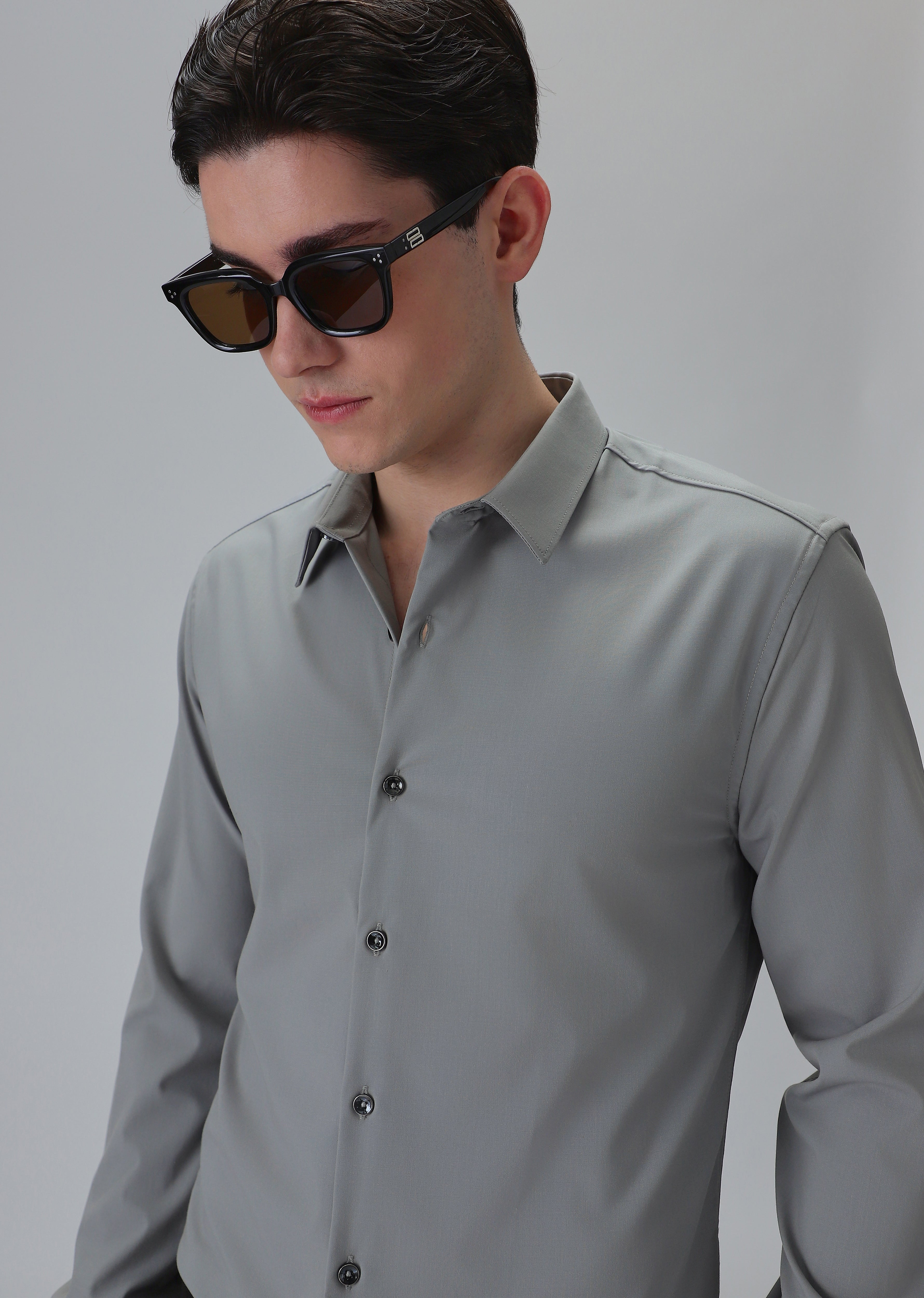 Melange Cloud Grey Plain Wrinkle Free Shirt