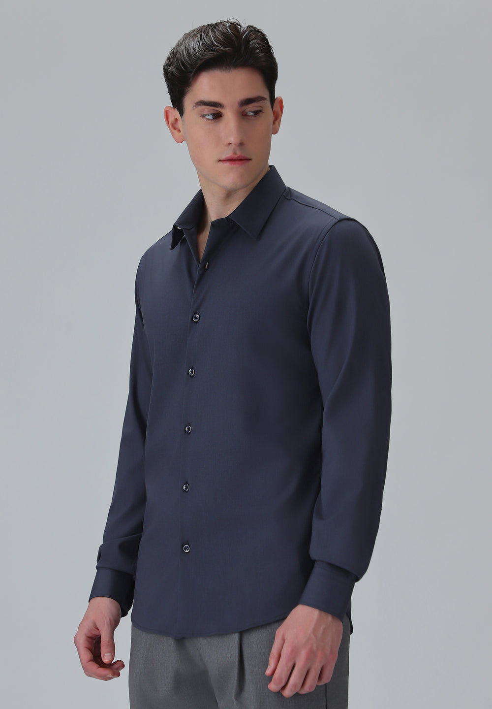 Melange Dark Blue Plain Wrinkle Free Shirt
