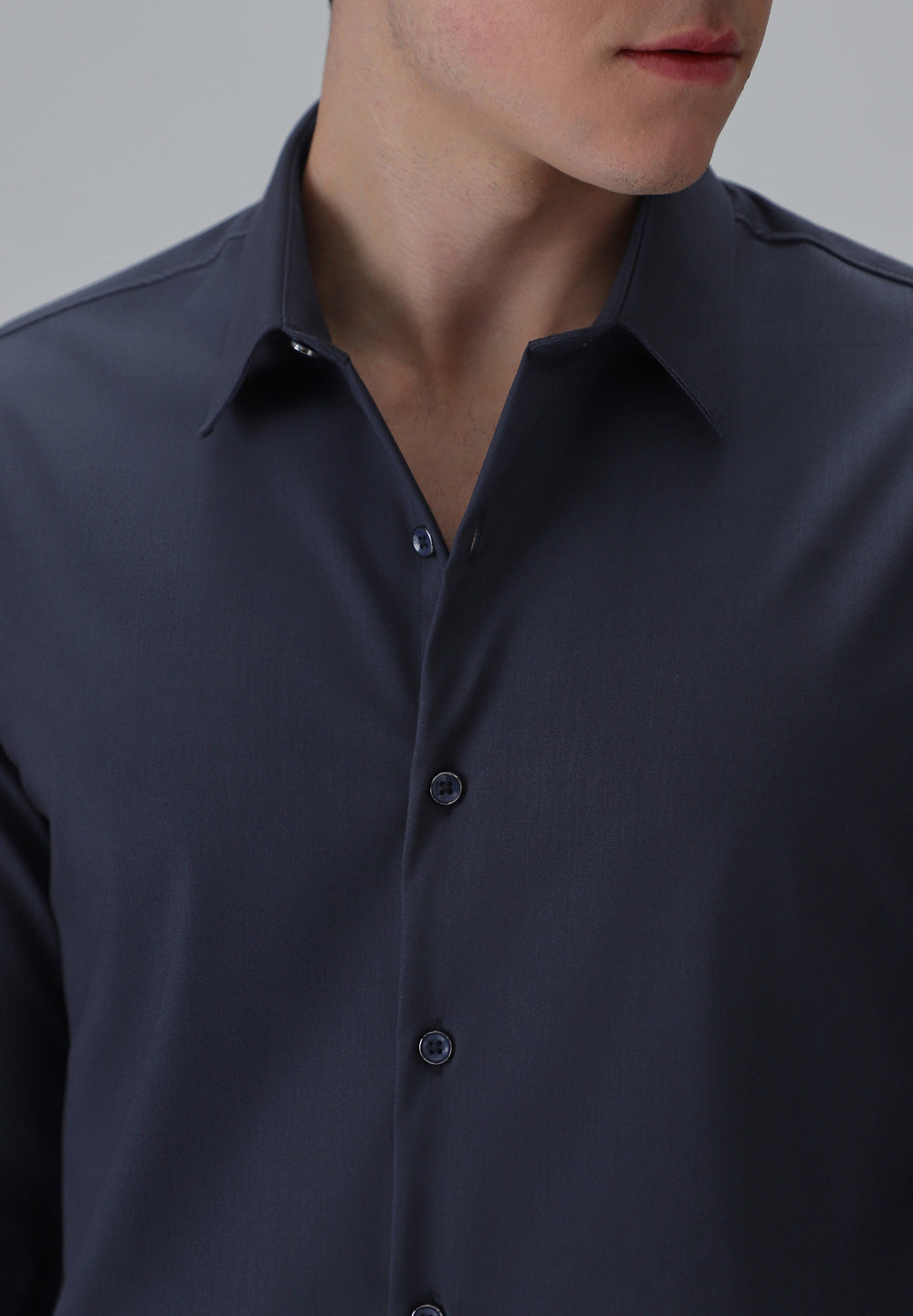 Melange Dark Blue Plain Wrinkle Free Shirt