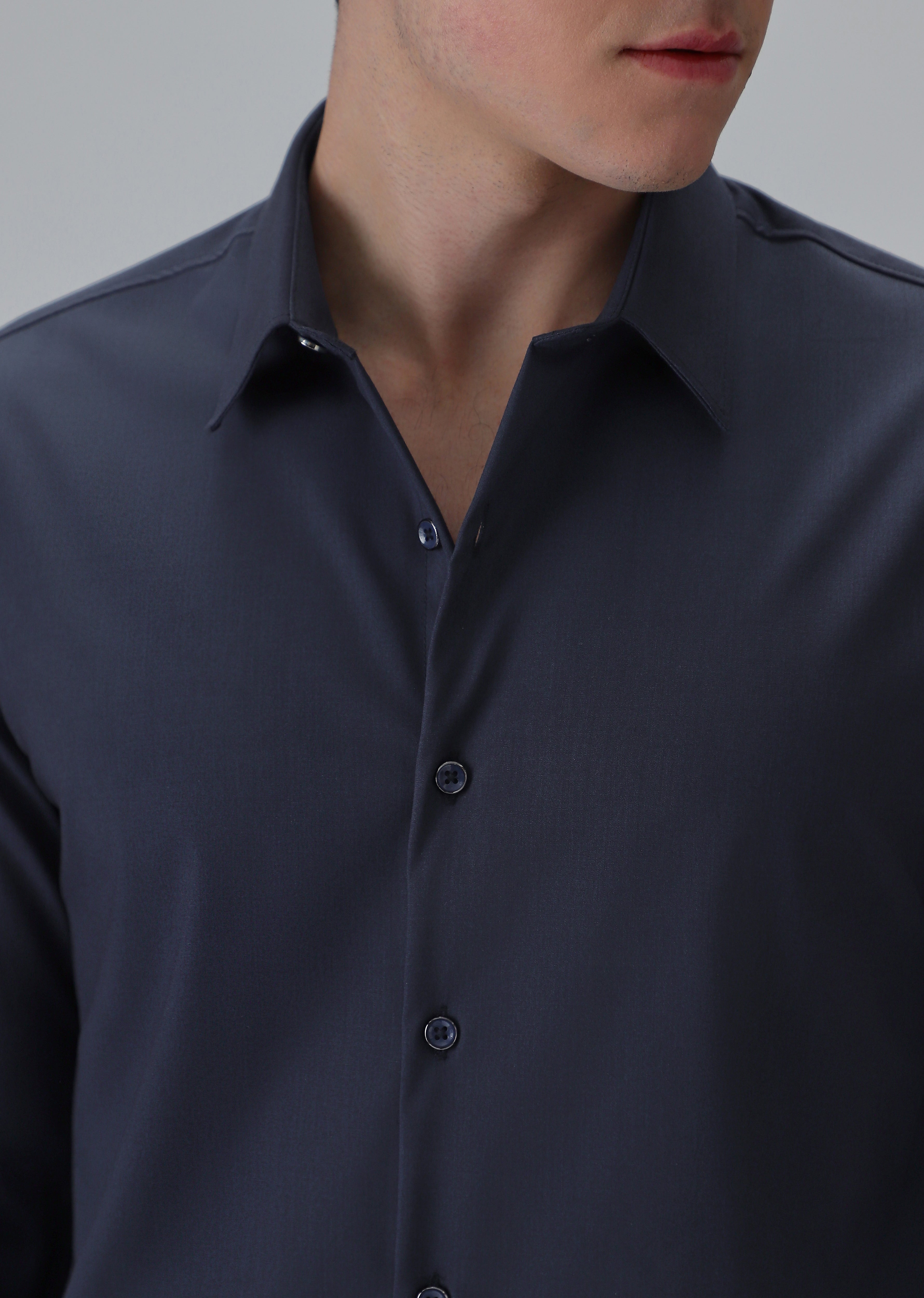 Melange Dark Blue Plain Wrinkle Free Shirt