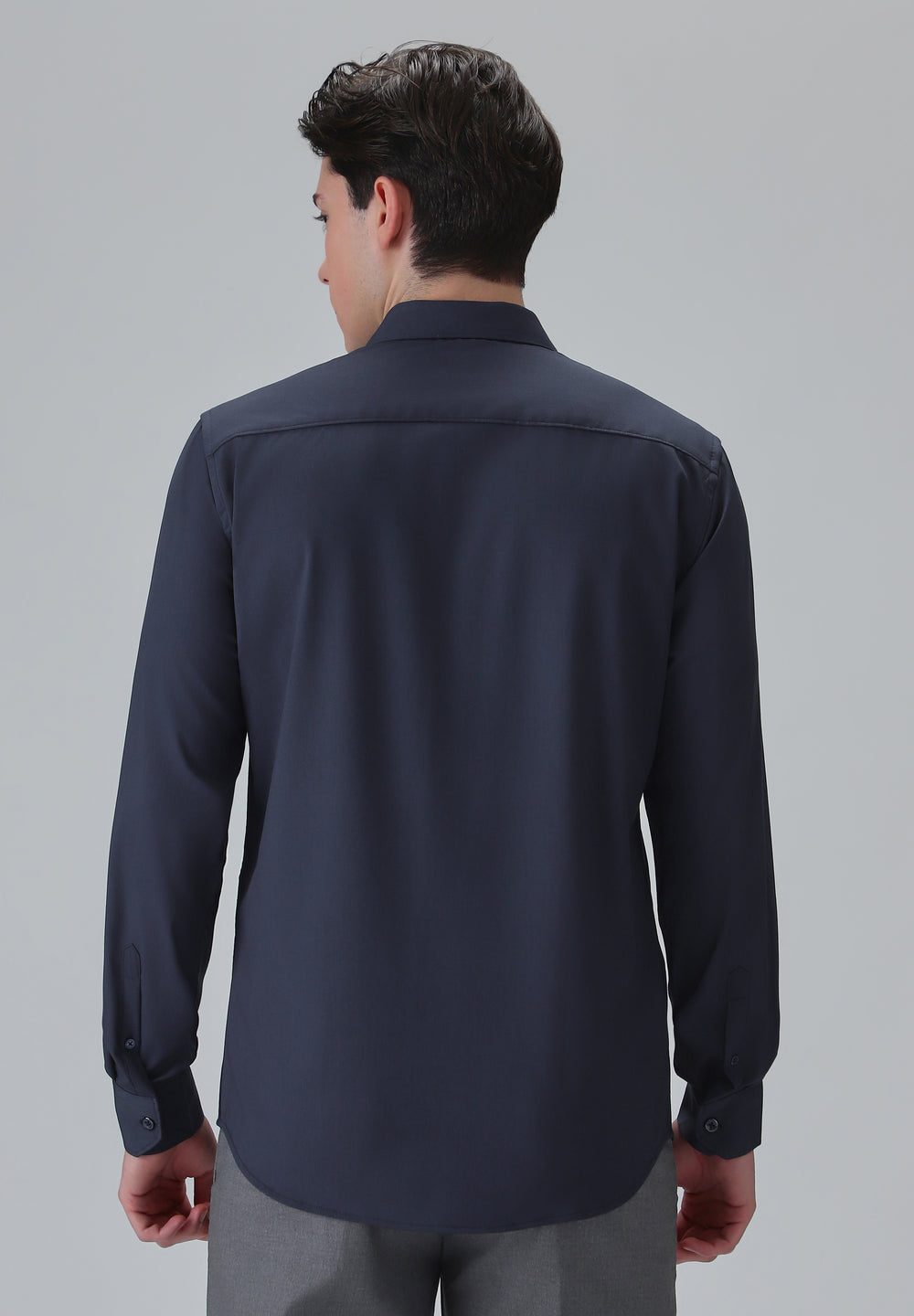 Melange Dark Blue Plain Wrinkle Free Shirt