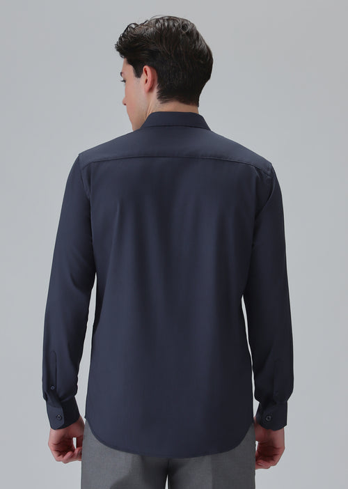 Melange Dark Blue Plain Wrinkle Free Shirt