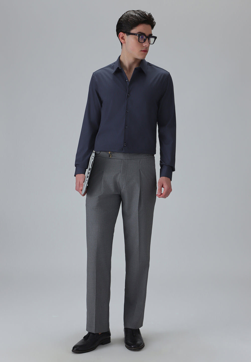 Melange Dark Blue Plain Wrinkle Free Shirt