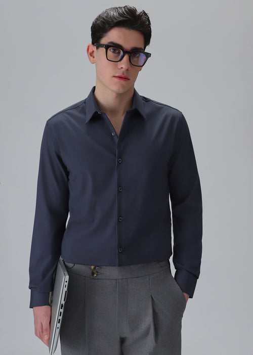 Melange Dark Blue Plain Wrinkle Free Shirt