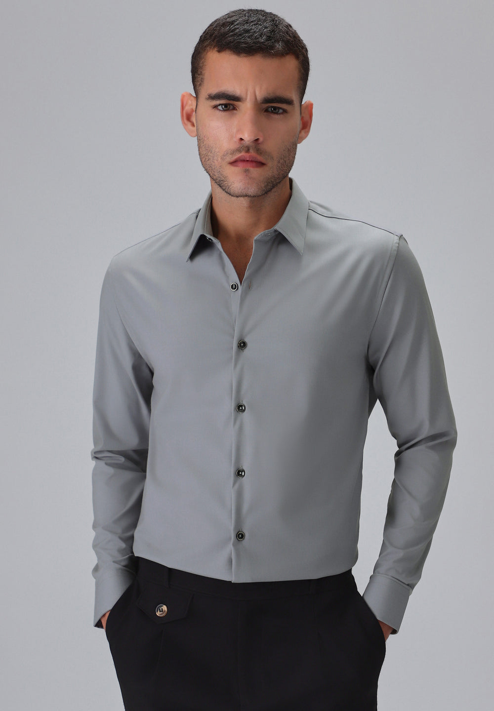 Melange Dark Grey Plain Wrinkle Free Shirt