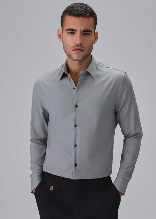 Melange Dark Grey Plain Wrinkle Free Shirt