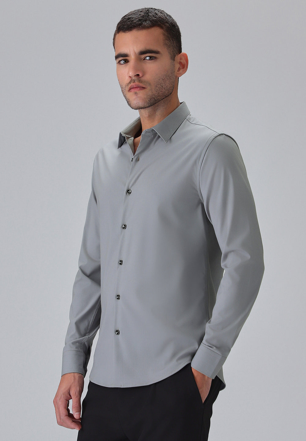 Melange Dark Grey Plain Wrinkle Free Shirt