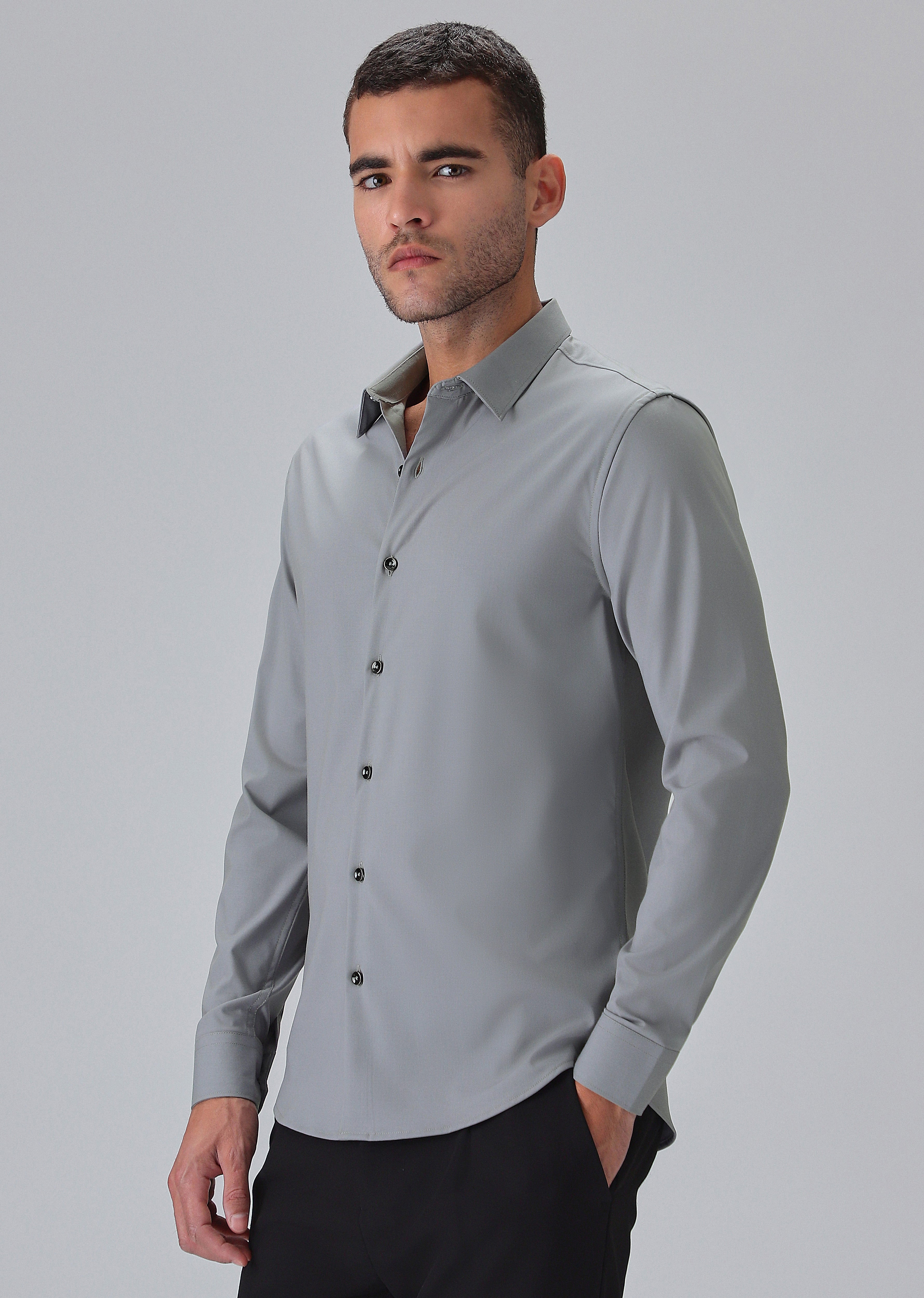 Melange Dark Grey Plain Wrinkle Free Shirt