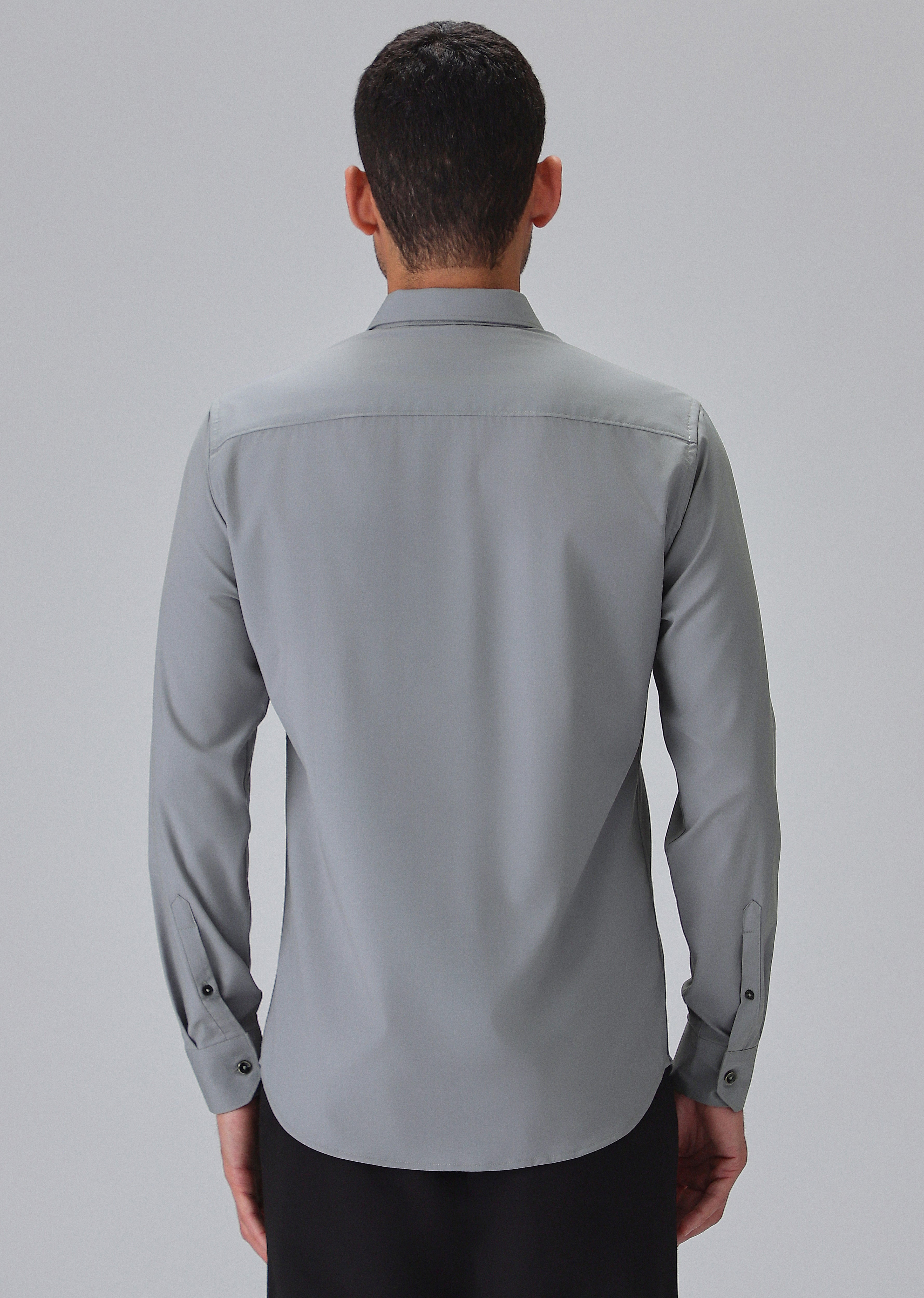 Melange Dark Grey Plain Wrinkle Free Shirt