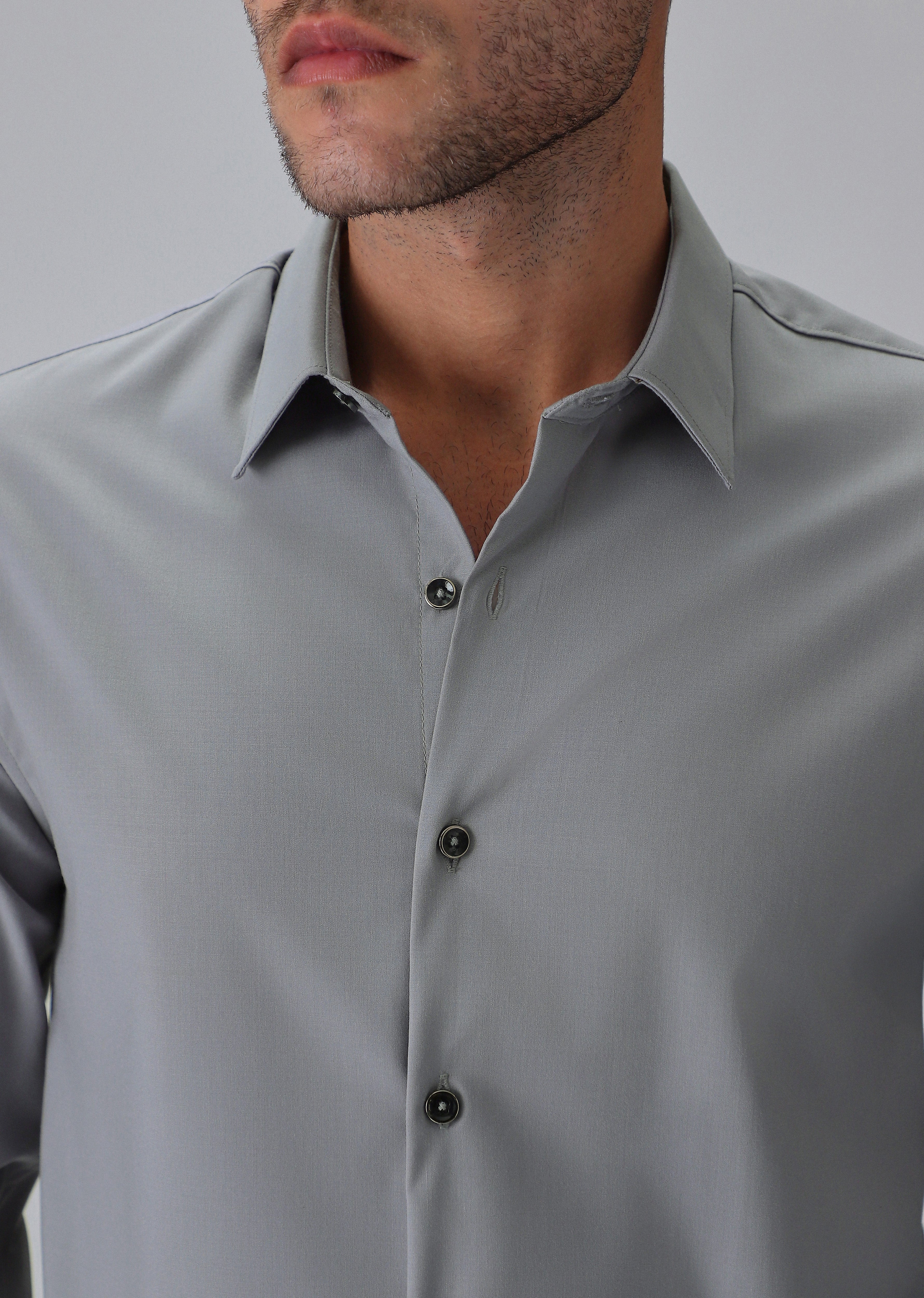 Melange Dark Grey Plain Wrinkle Free Shirt