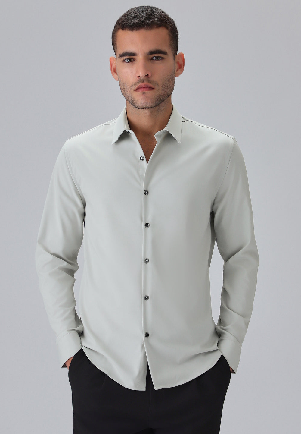 Melange Grey Plain Wrinkle Free Shirt