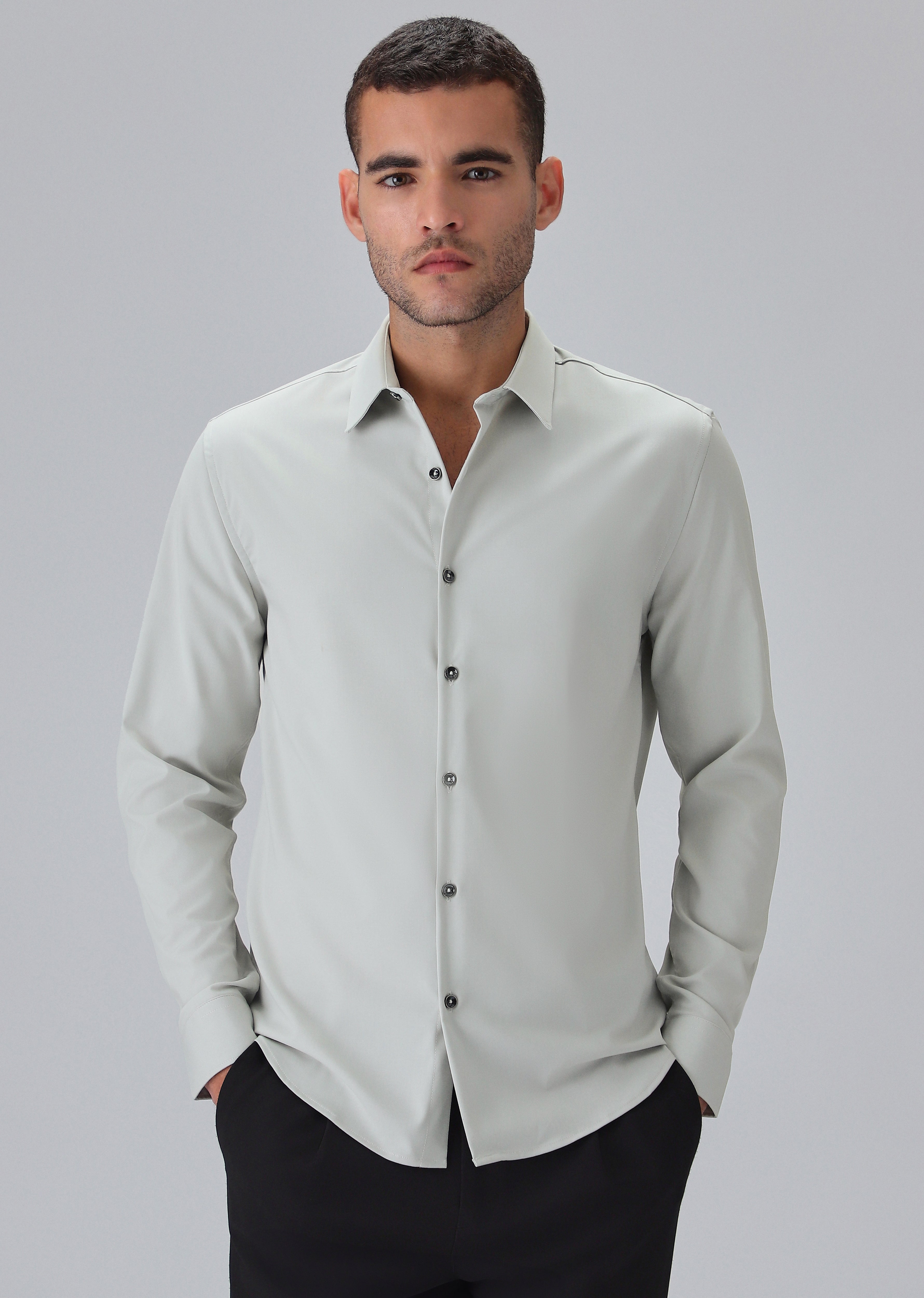 Melange Grey Plain Wrinkle Free Shirt