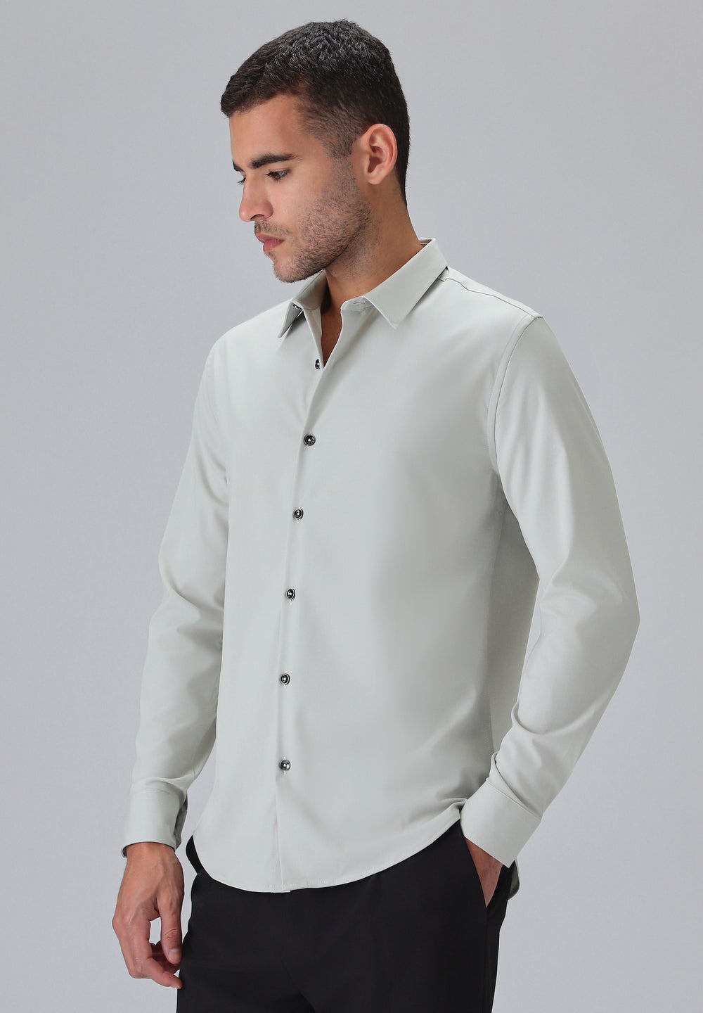 Melange Grey Plain Wrinkle Free Shirt