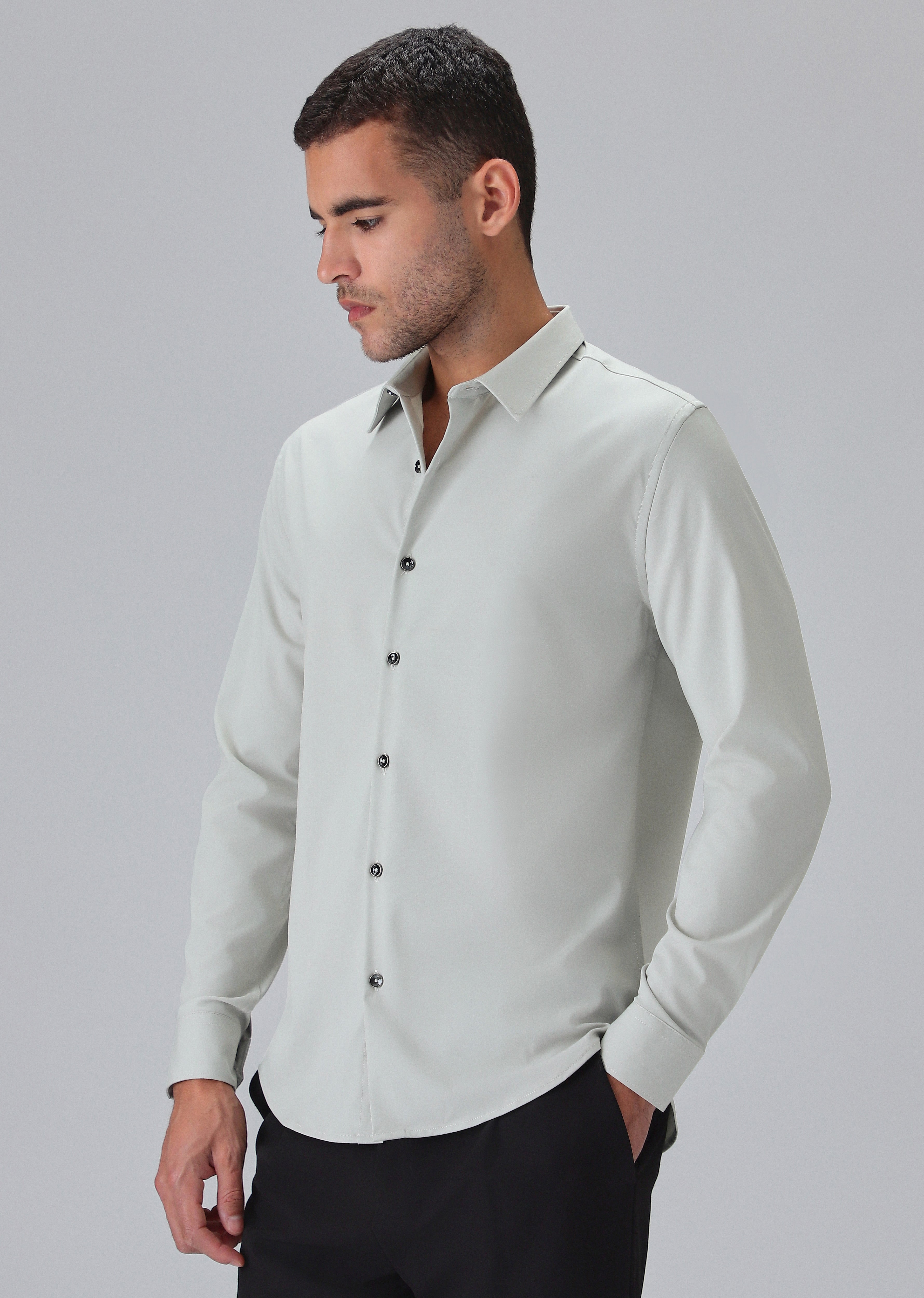 Melange Grey Plain Wrinkle Free Shirt