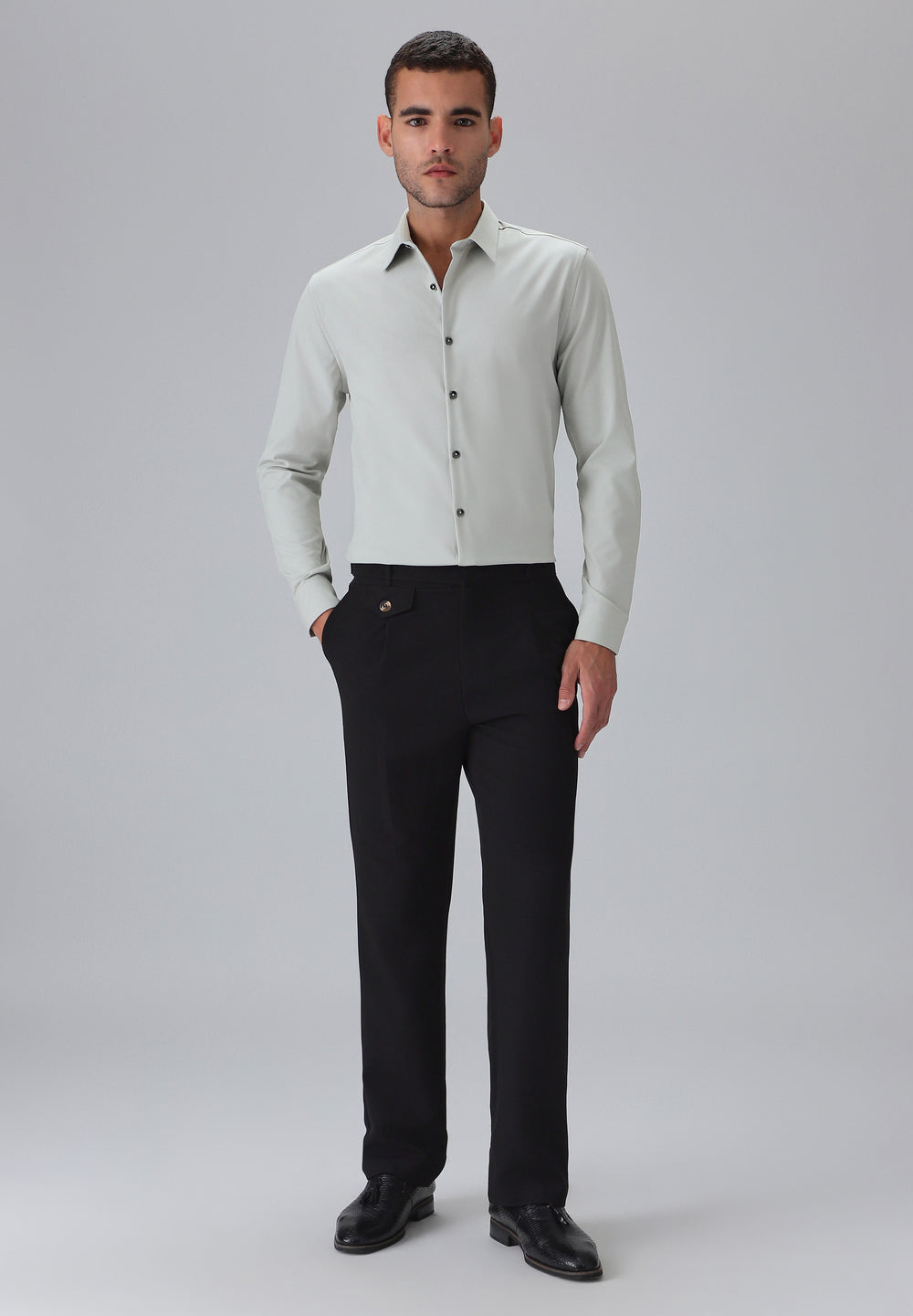 Melange Grey Plain Wrinkle Free Shirt