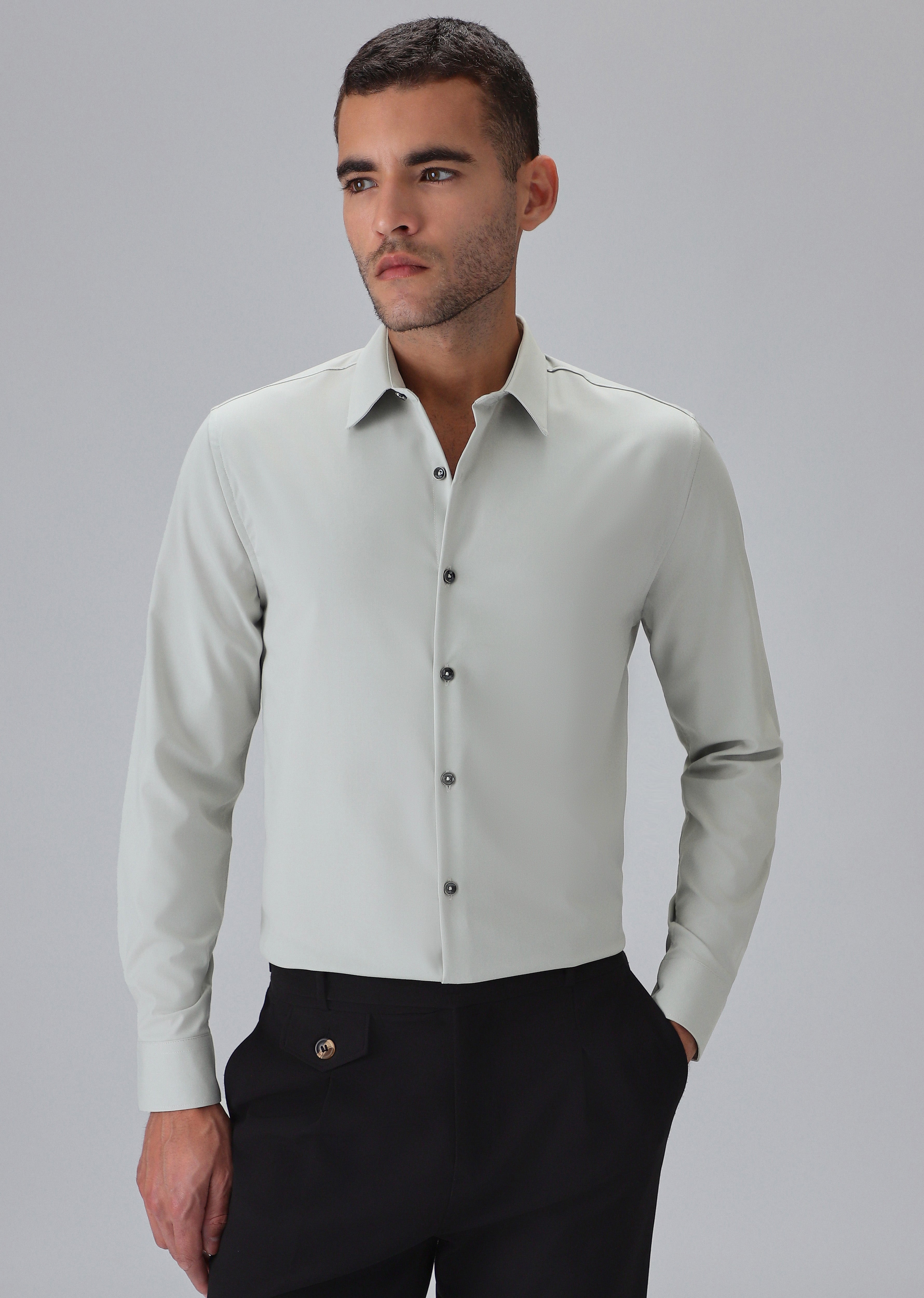 Melange Grey Wrinkle Free Shirt