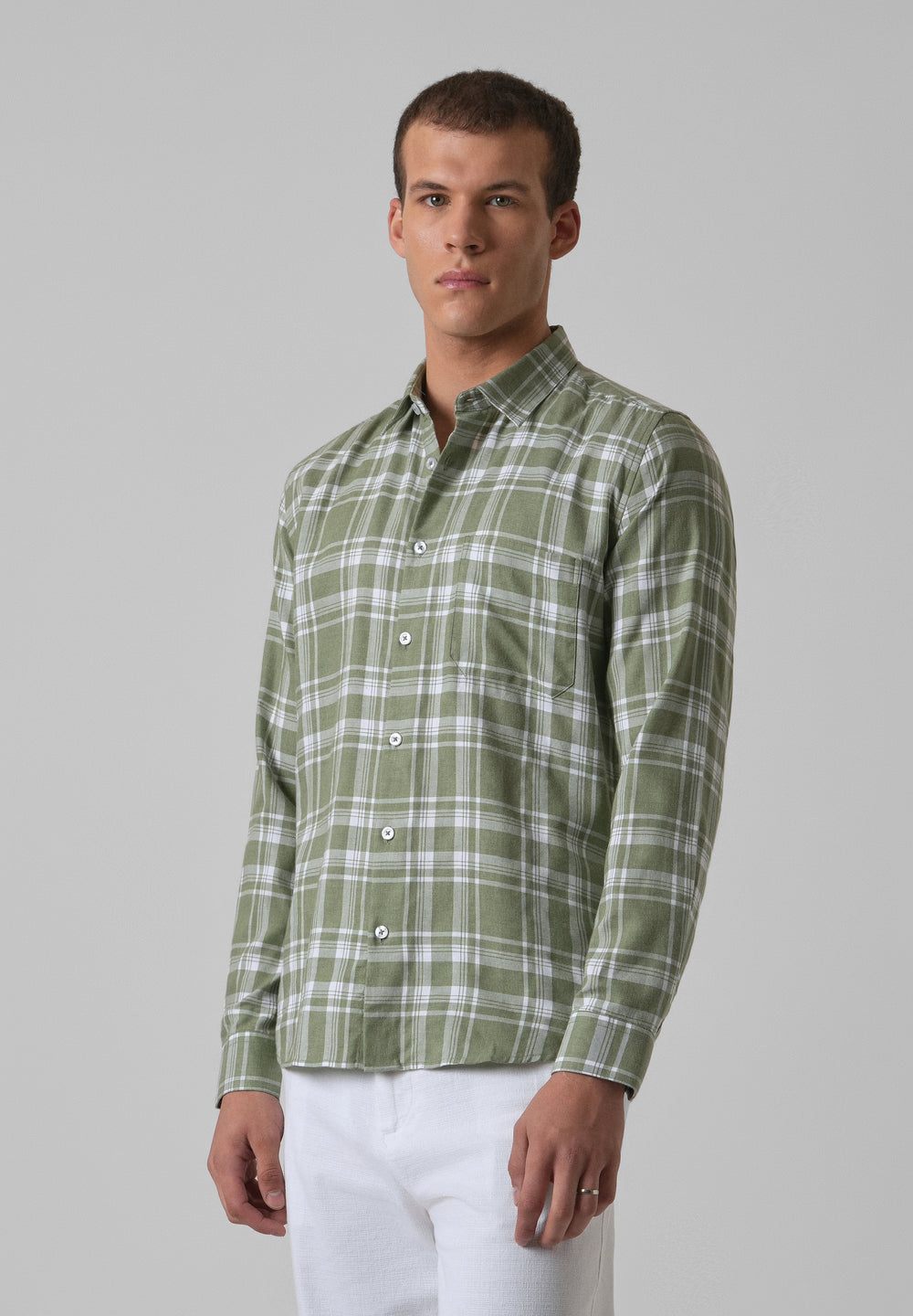 Melange Light Green Check Shirt