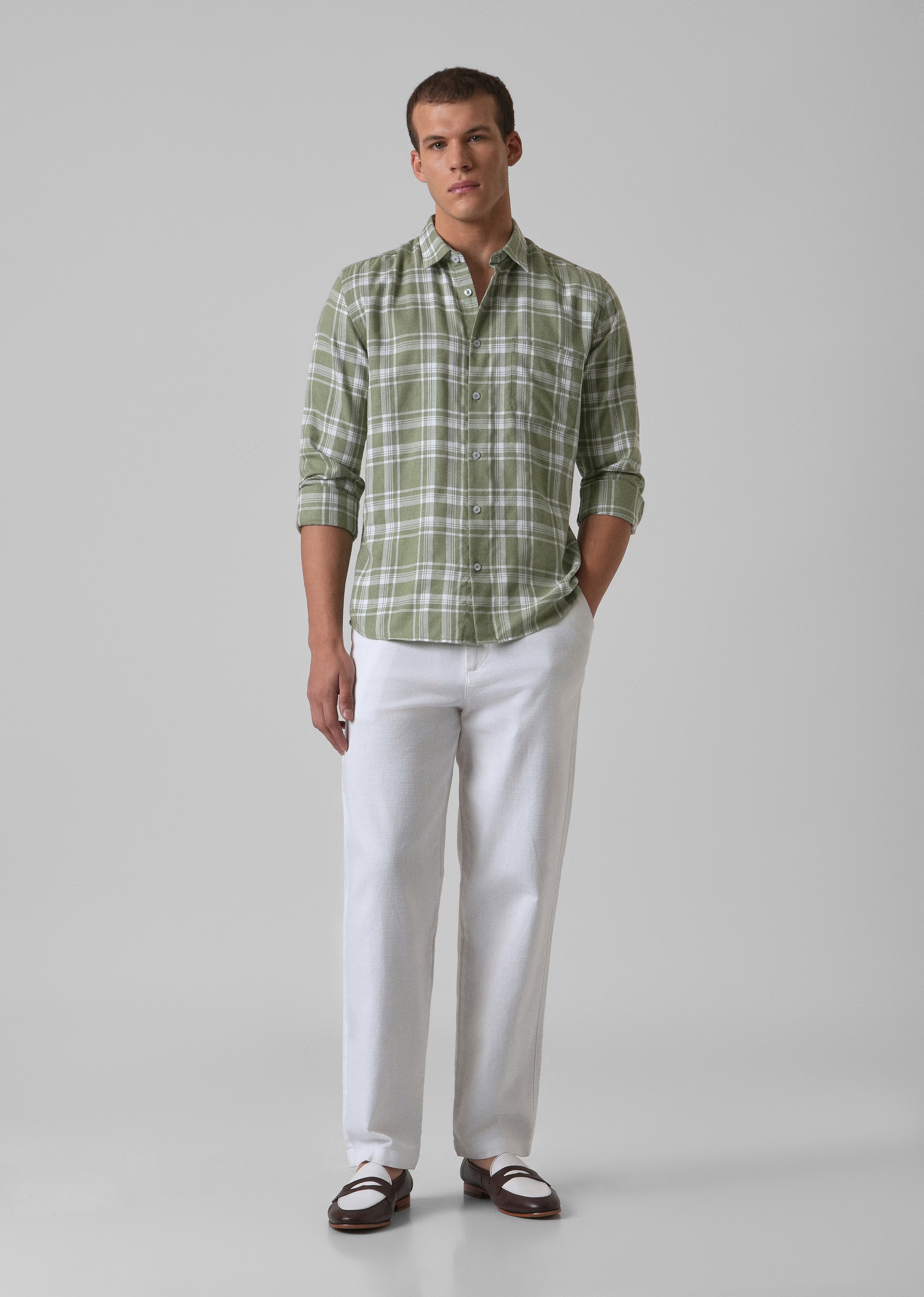 Melange Light Green Check Shirt