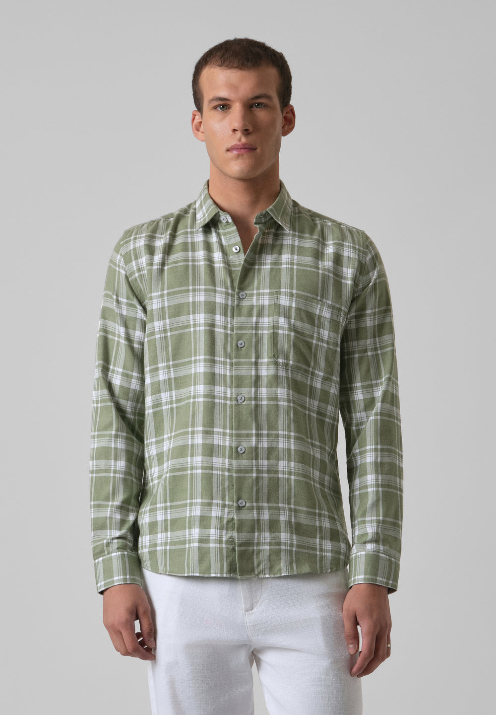 Melange Light Green Check Shirt