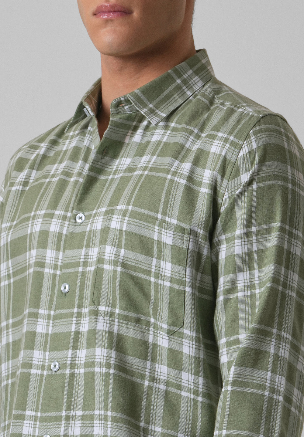 Melange Light Green Check Shirt