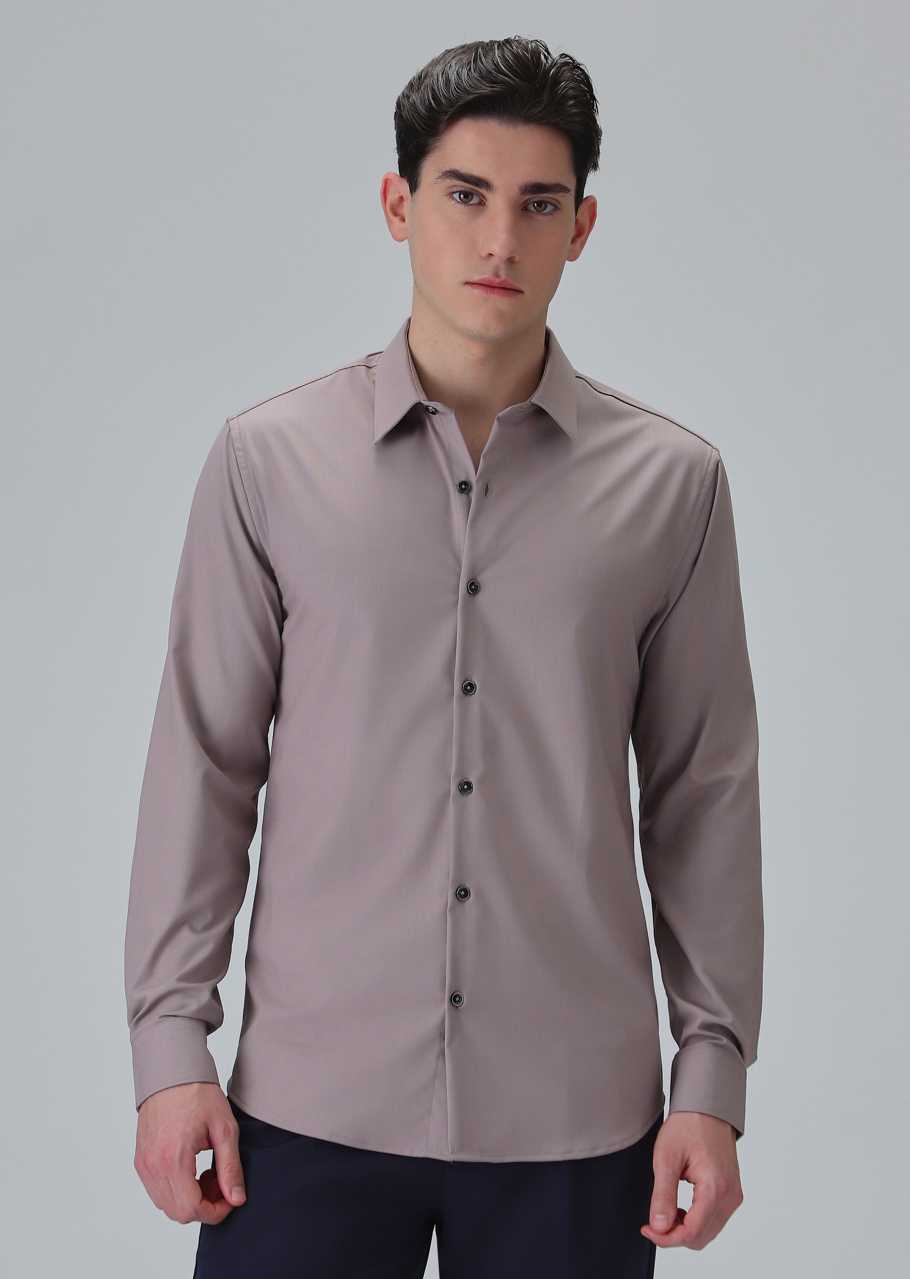 Melange Nude Pink Plain Wrinkle Free Shirt