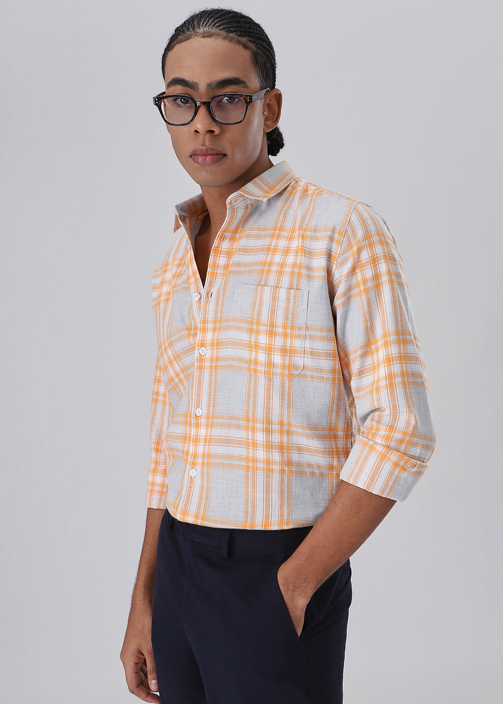 Melange Orange Checked Shirt