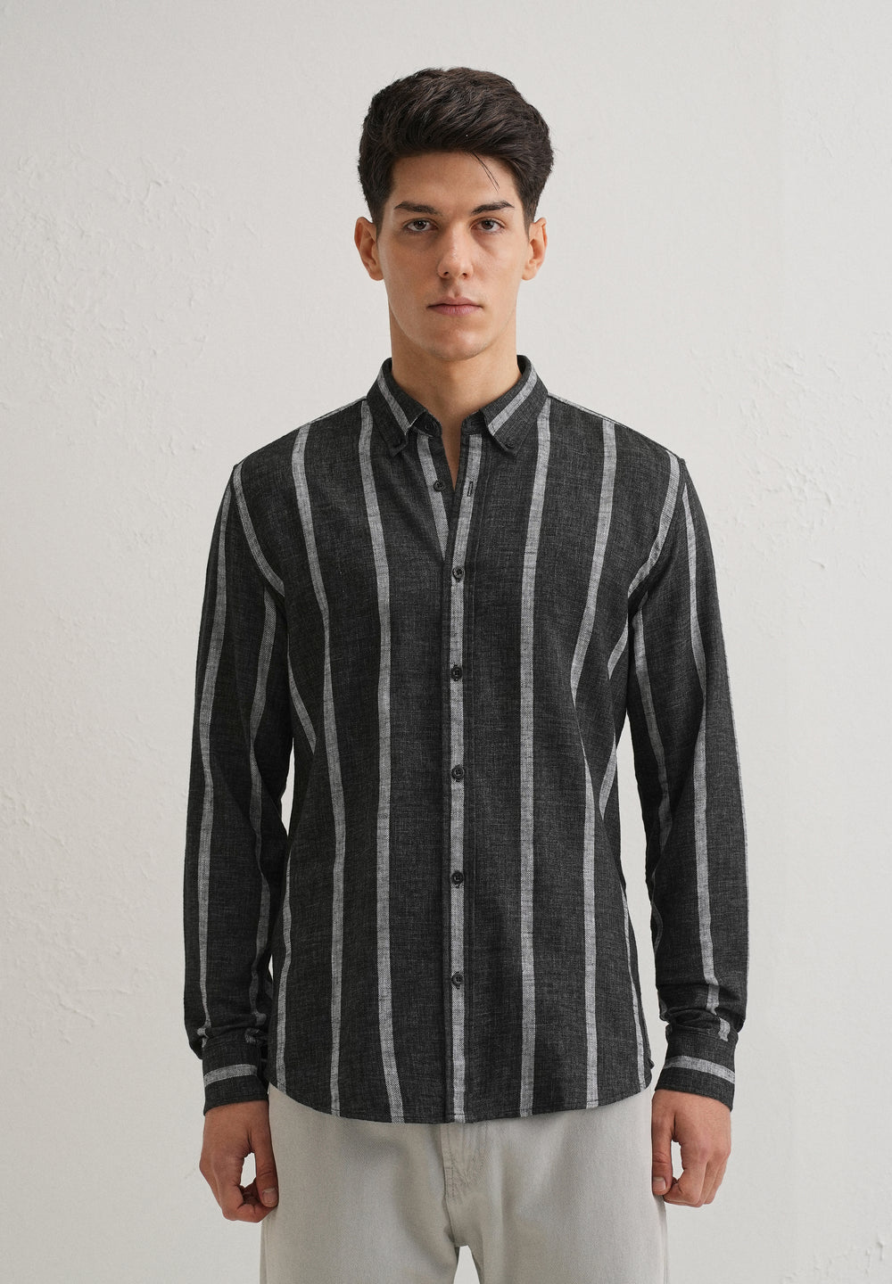 Melange Parallel Gray Stripe Shirt