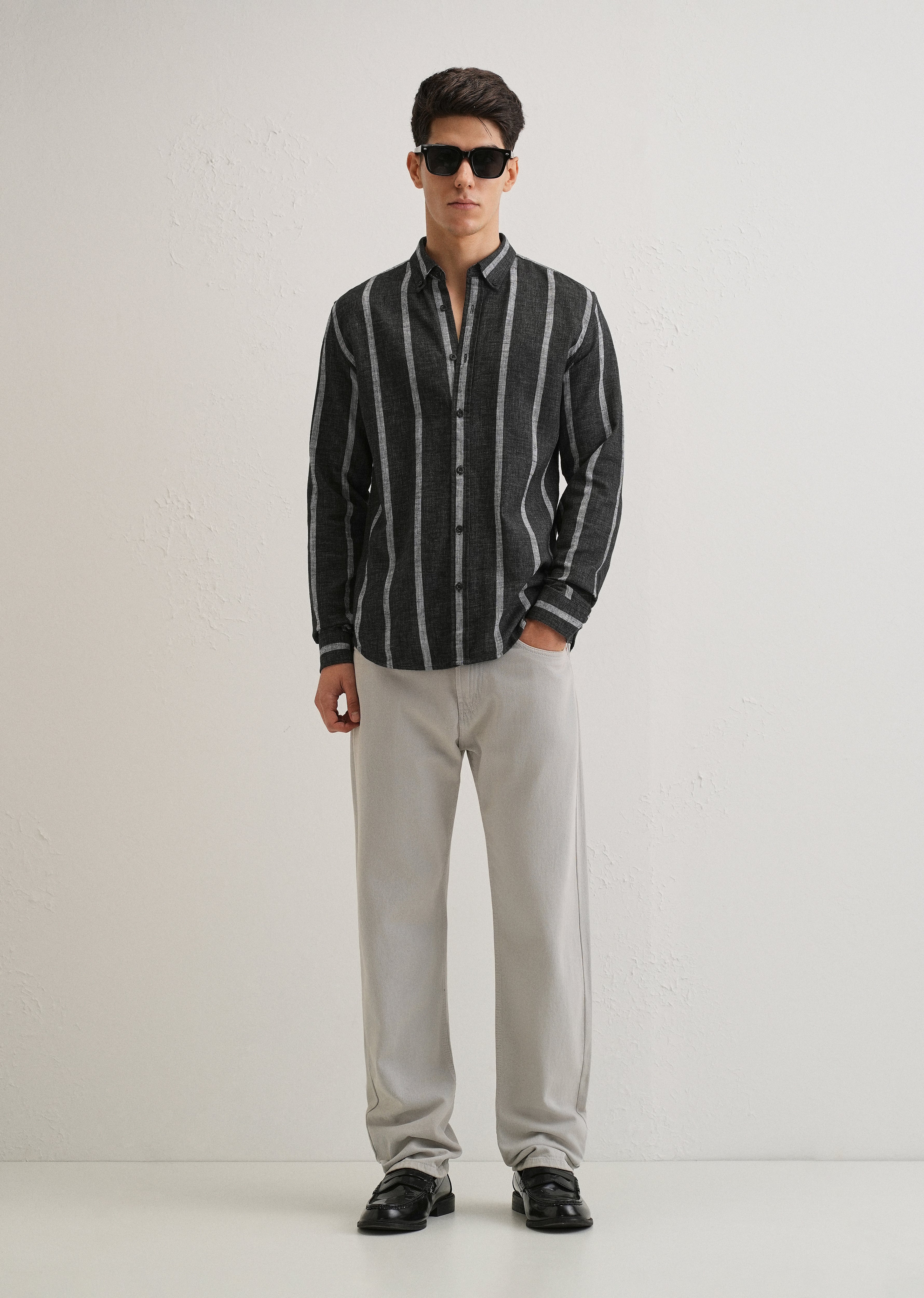 Melange Parallel Gray Stripe Shirt