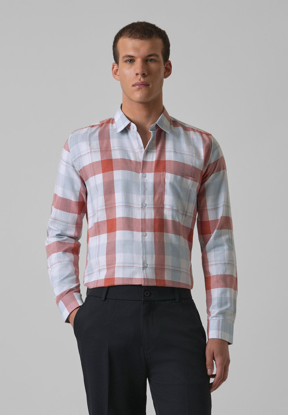 Melange Salmon Red Check Shirt