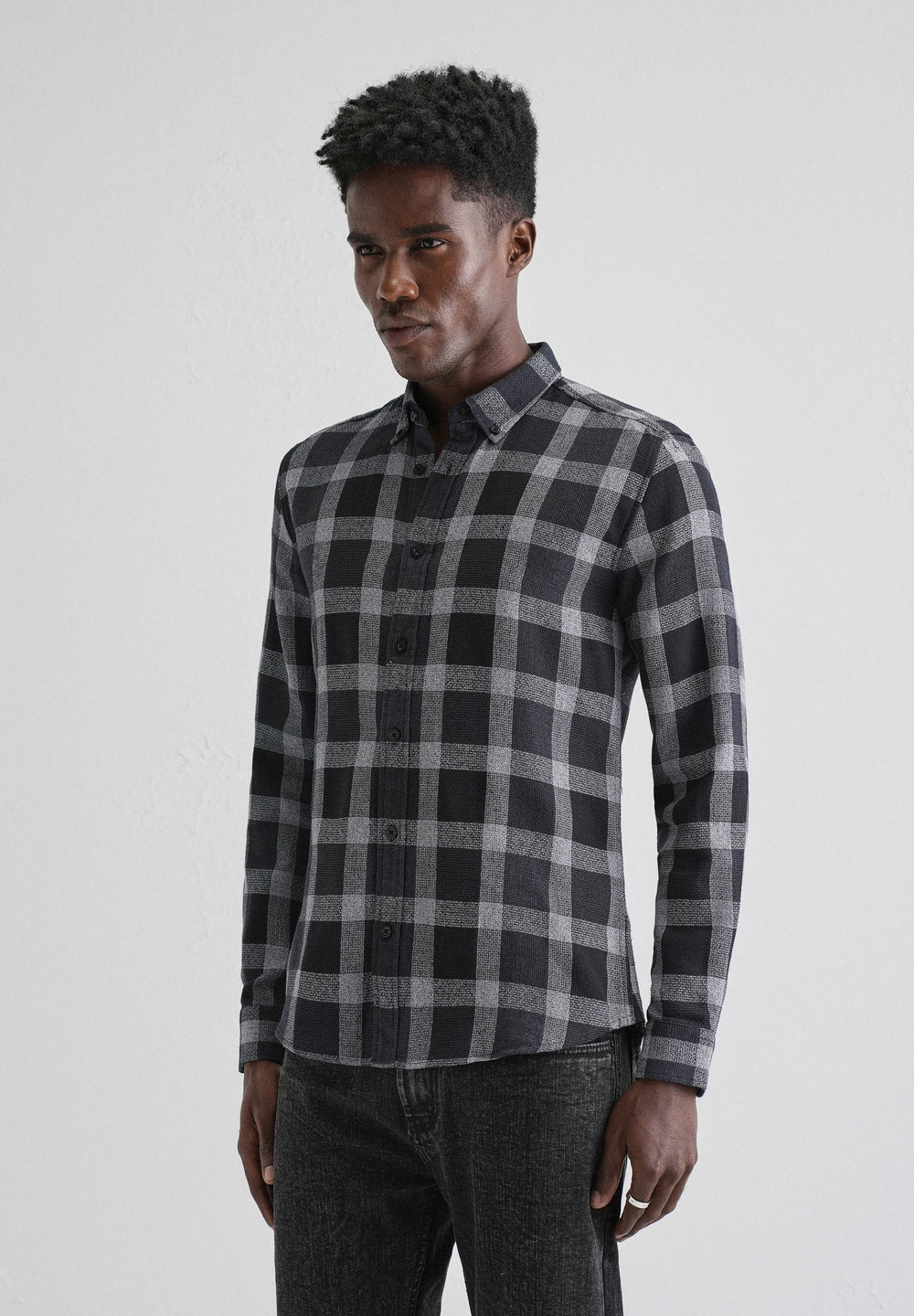 Melange Square Grid Black Check Shirt