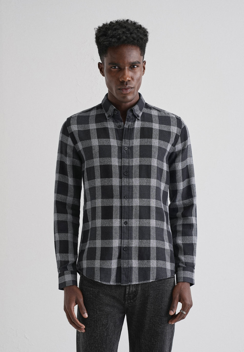 Melange Square Grid Black Check Shirt