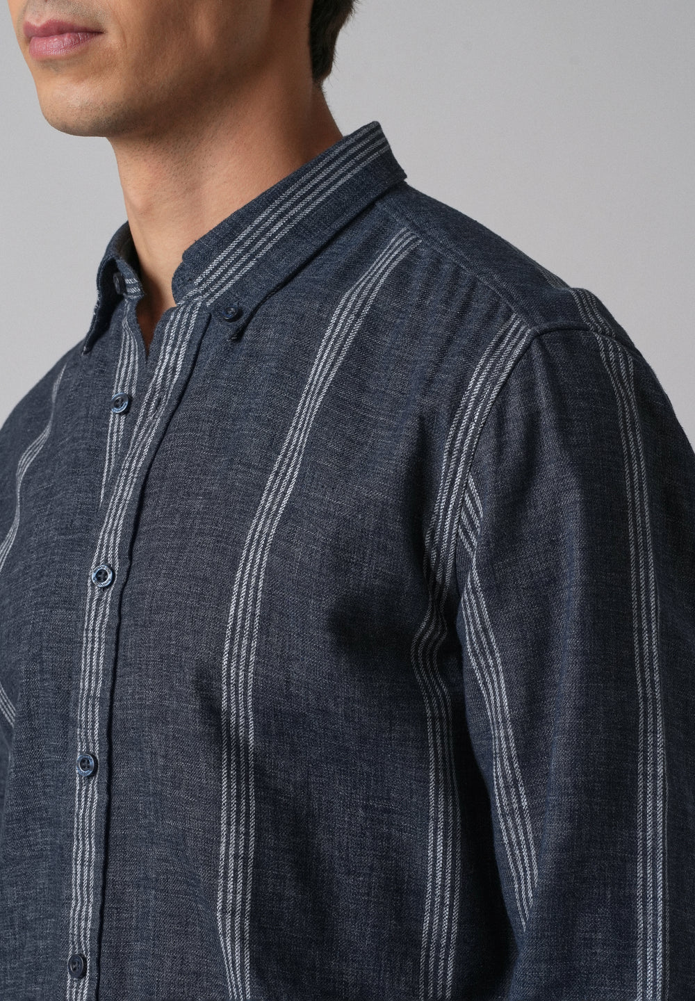 Melange Stick Blue Stripe Shirt