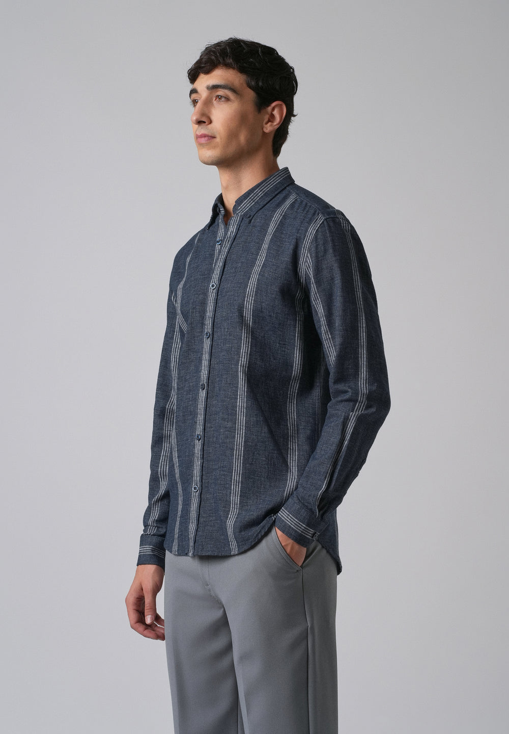 Melange Stick Blue Stripe Shirt