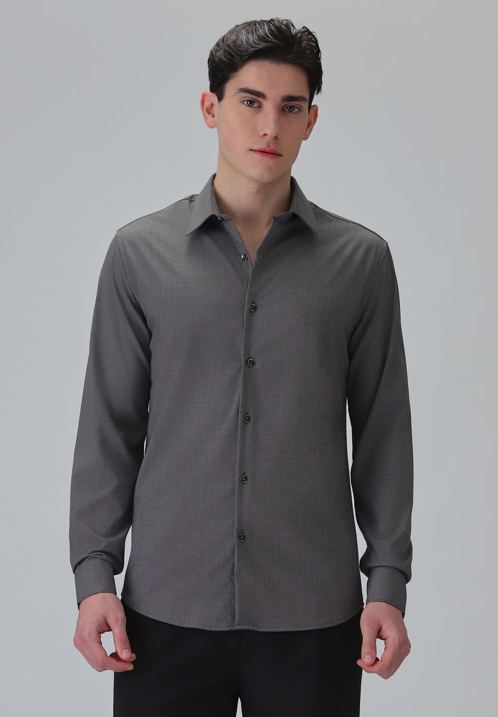 Melange Stone Grey Plain Wrinkle Free Shirt