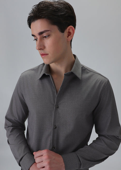 Melange Stone Grey Plain Wrinkle Free Shirt