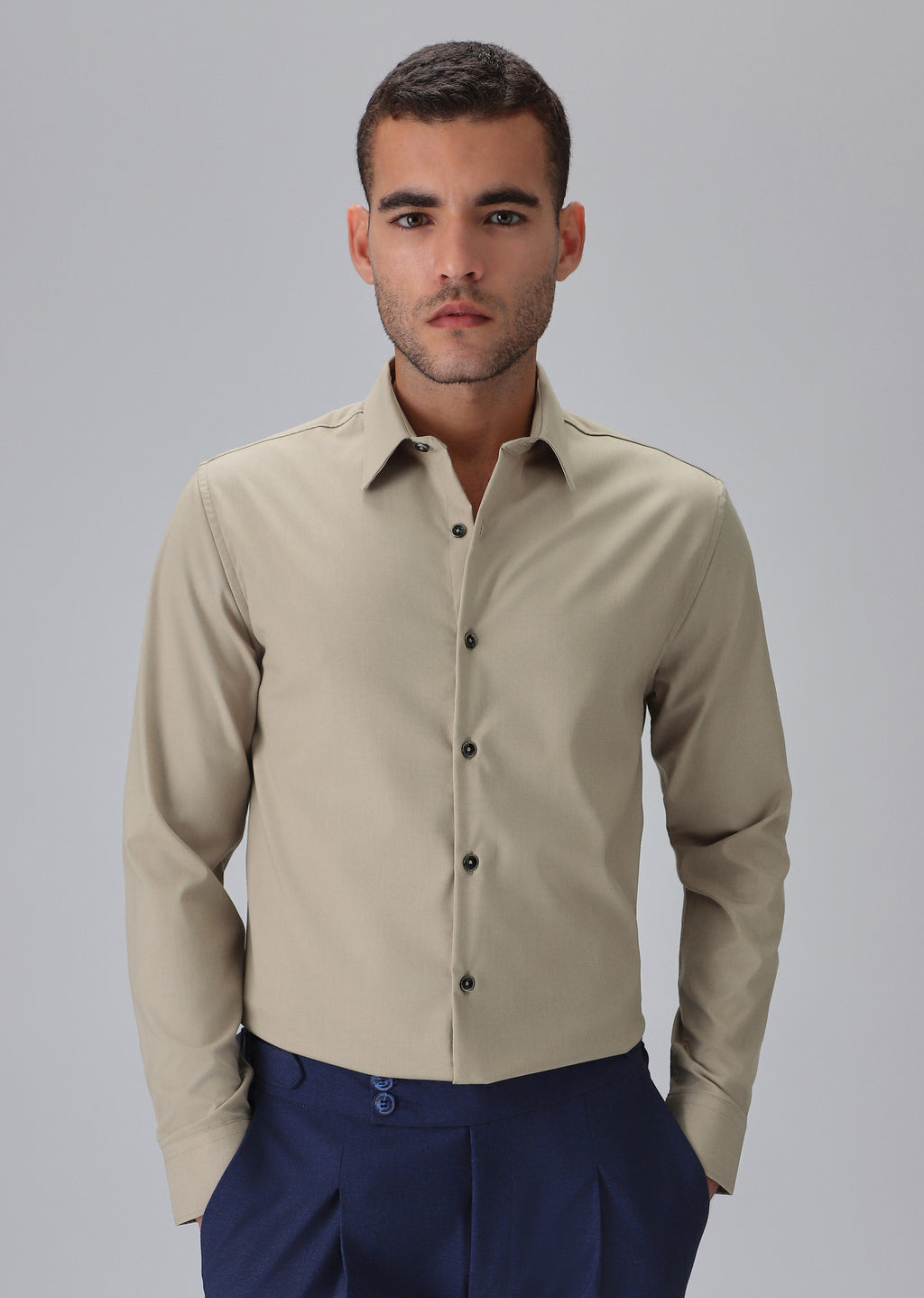 Melange Tan Plain Wrinkle Free Shirt