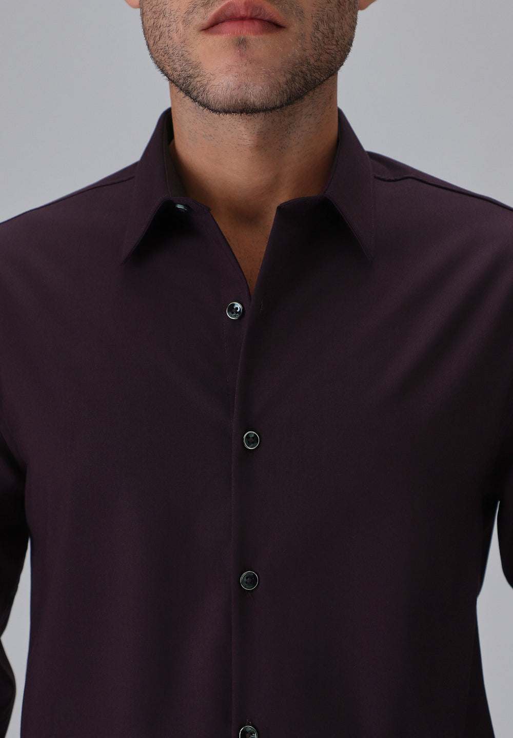 Melange Wine Plain Wrinkle Free Shirt