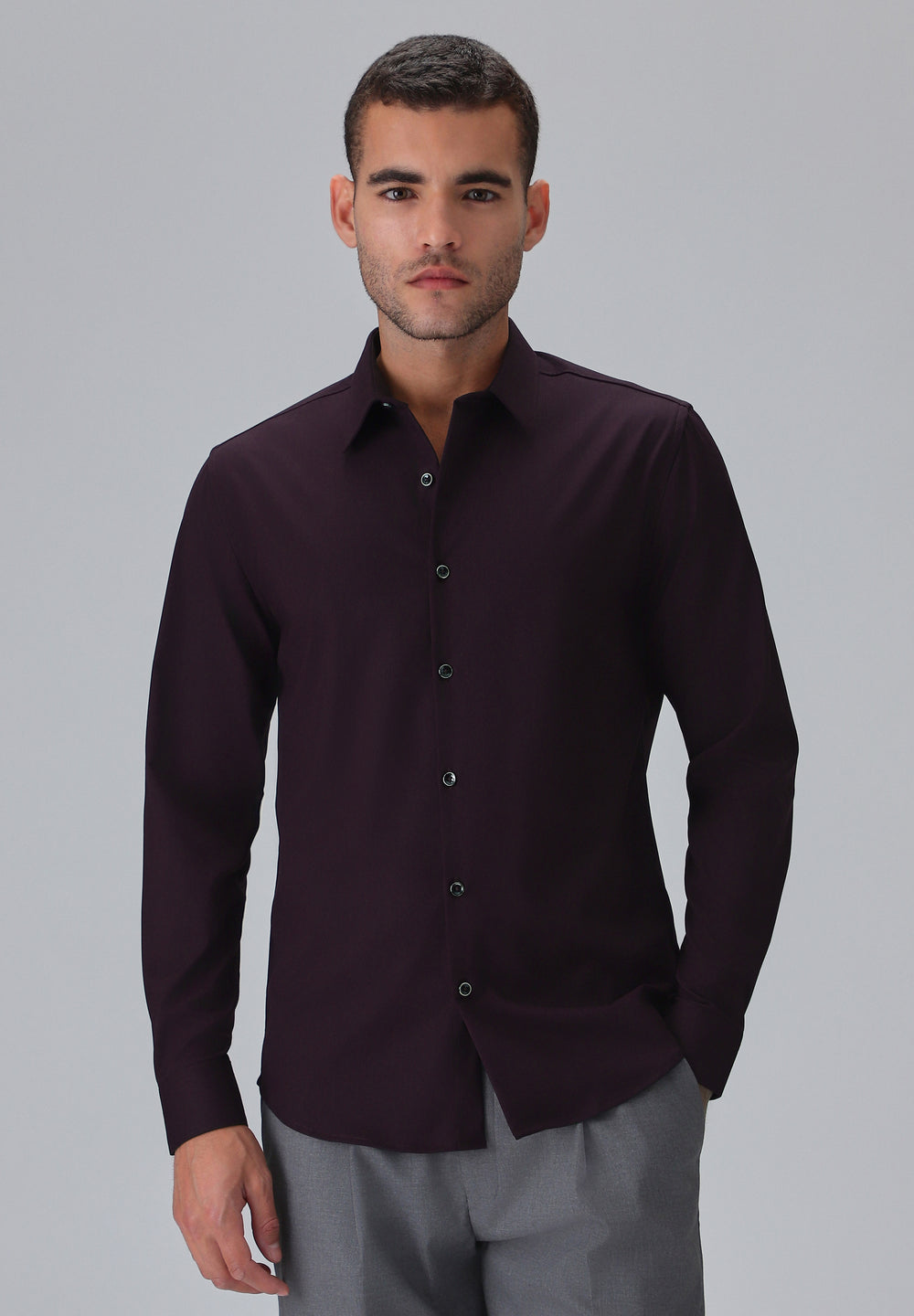 Melange Wine Plain Wrinkle Free Shirt