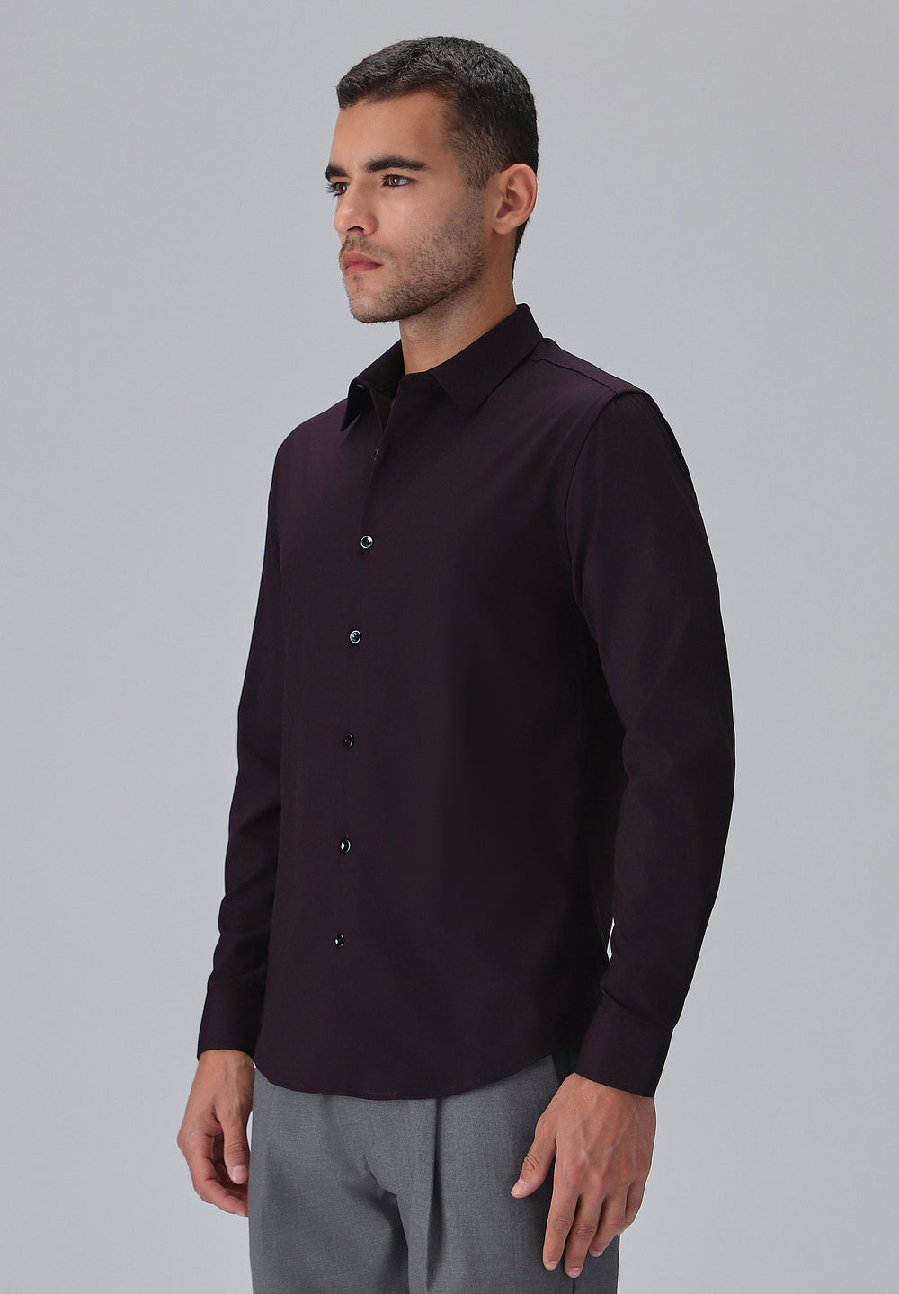 Melange Wine Plain Wrinkle Free Shirt